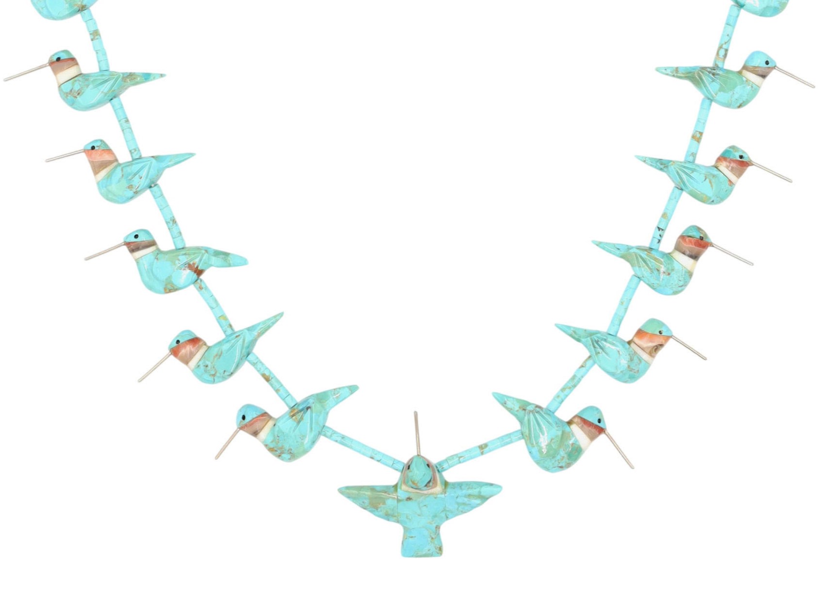 Matt Mitchell Sterling Carved Hummingbird Fetish Necklace