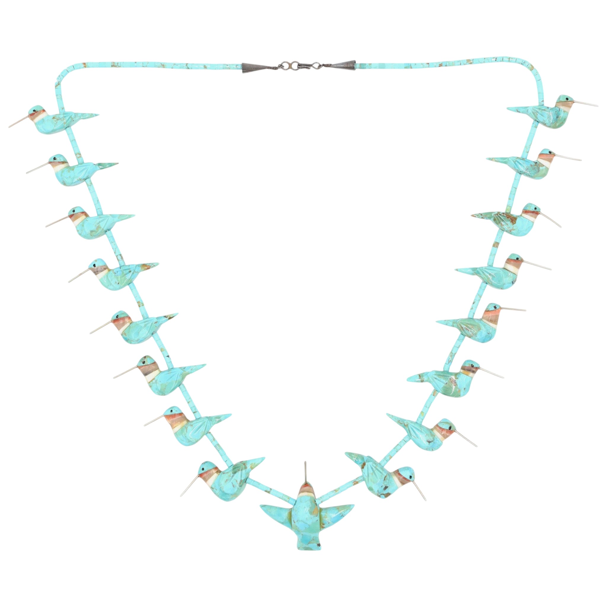 Matt Mitchell Sterling Carved Hummingbird Fetish Necklace