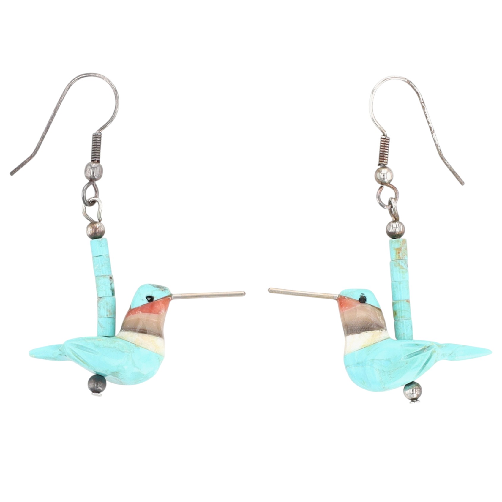 Matt Mitchell Sterling Carved Hummingbird Fetish Earrings