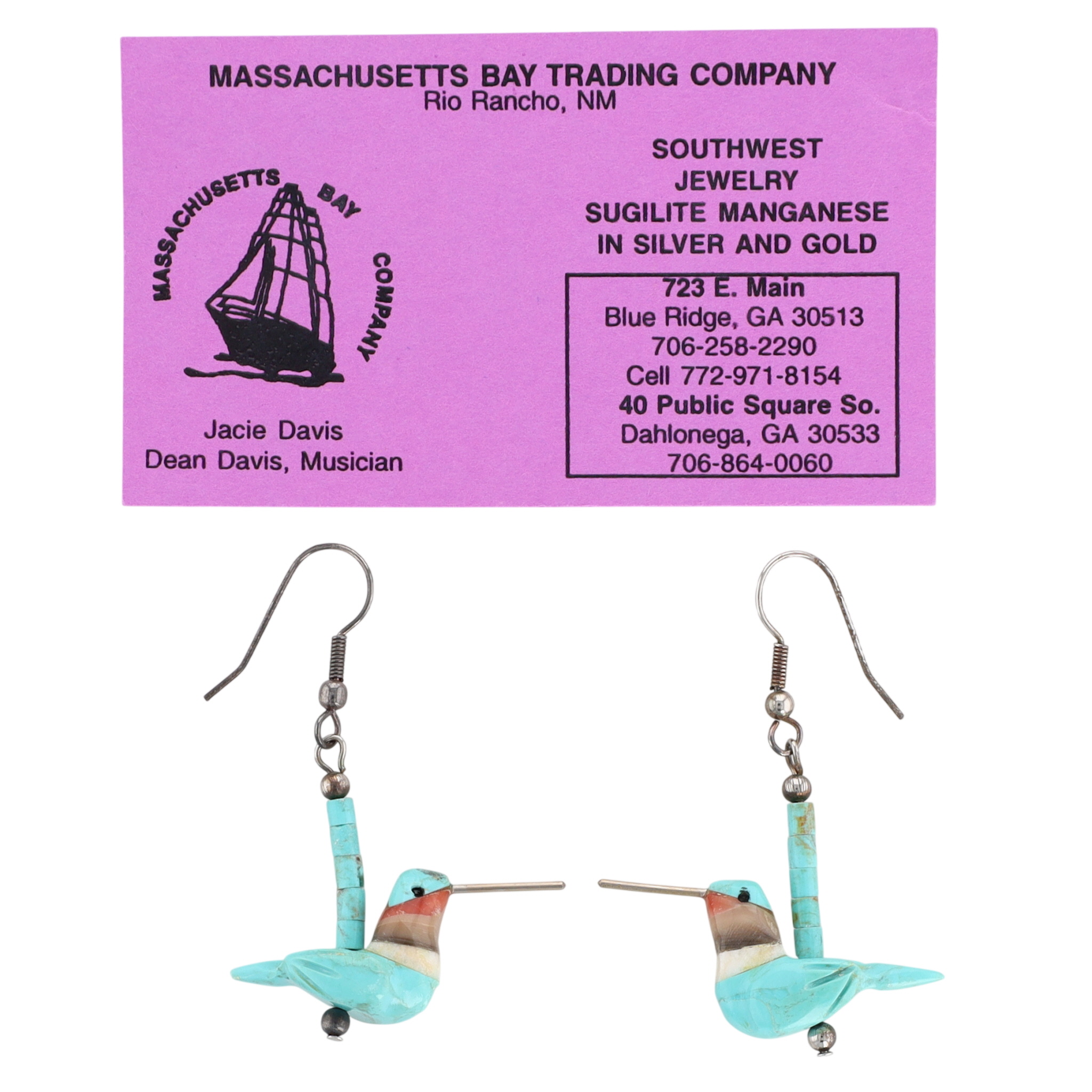 Matt Mitchell Sterling Carved Hummingbird Fetish Earrings