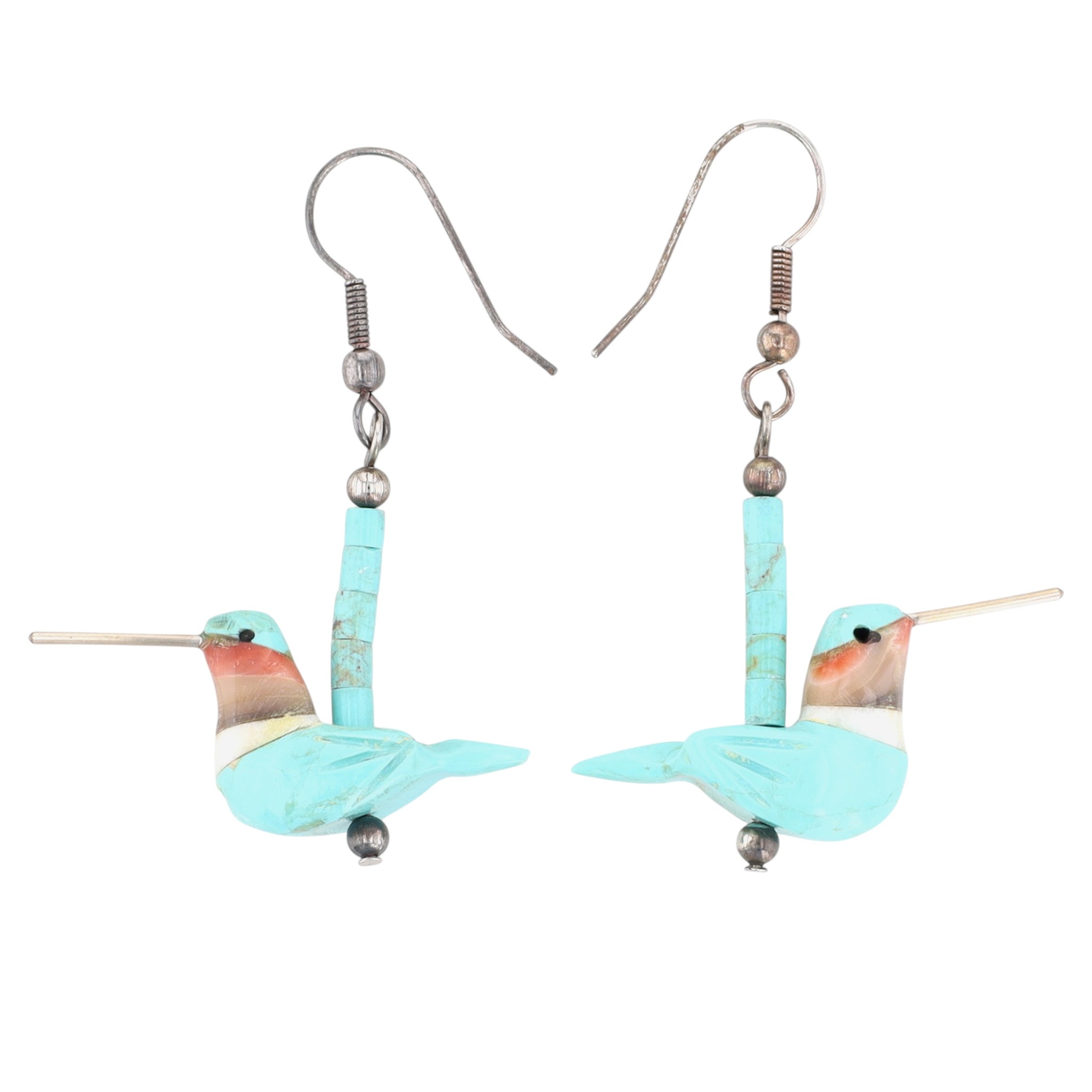 Matt Mitchell Sterling Carved Hummingbird Fetish Earrings