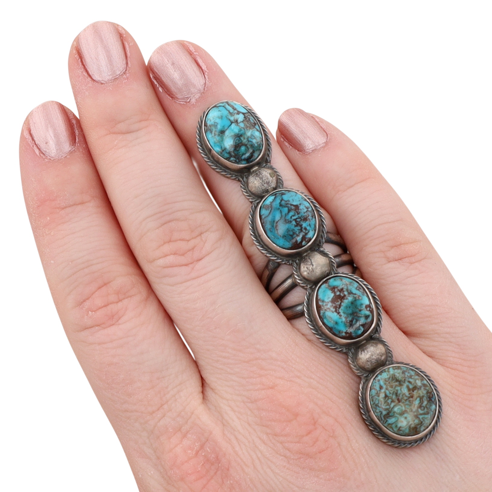 Tim Smith Navajo Sterling Red Mountain Turquoise Finger Length Ring Sz 6.5