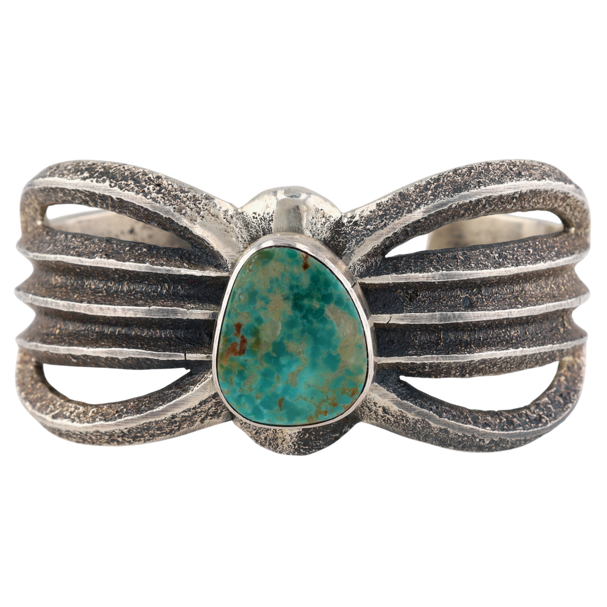 Gary Custer Navajo Sterling Turquoise Tufa Cast Cuff Bracelet