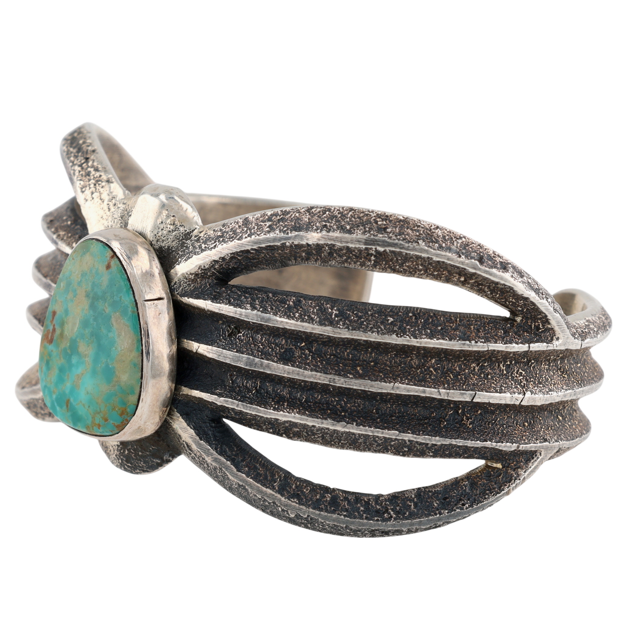 Gary Custer Navajo Sterling Turquoise Tufa Cast Cuff Bracelet