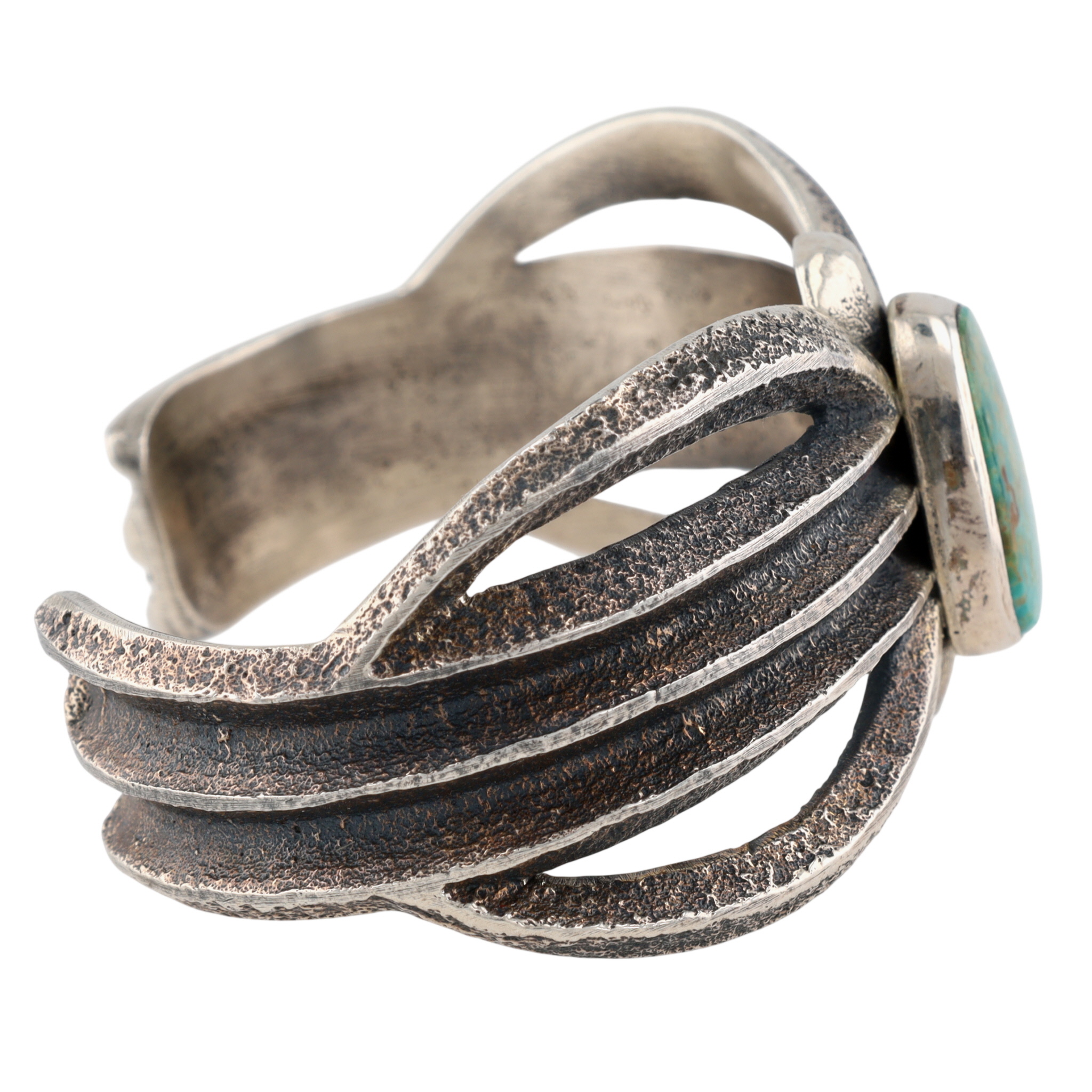 Gary Custer Navajo Sterling Turquoise Tufa Cast Cuff Bracelet