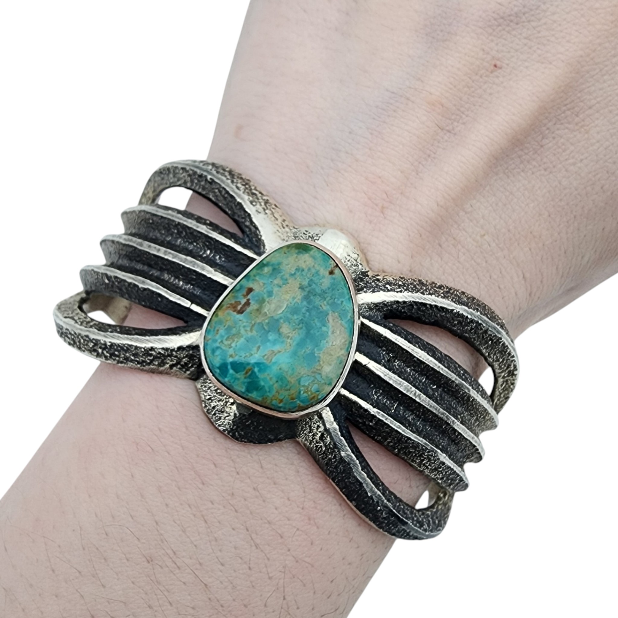 Gary Custer Navajo Sterling Turquoise Tufa Cast Cuff Bracelet