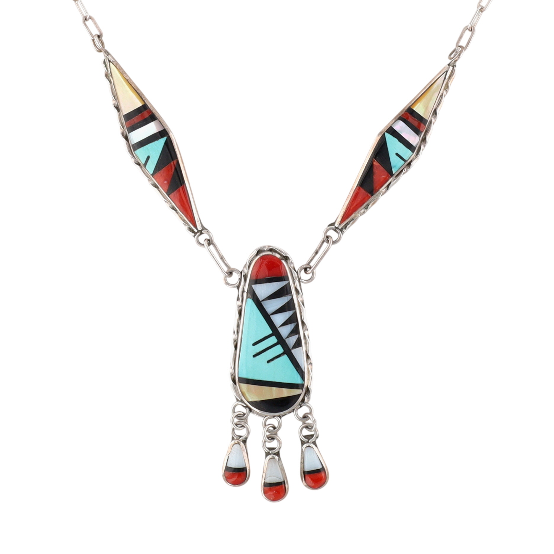 Randy Lucio Zuni Sterling Multi-Stone Inlay Necklace