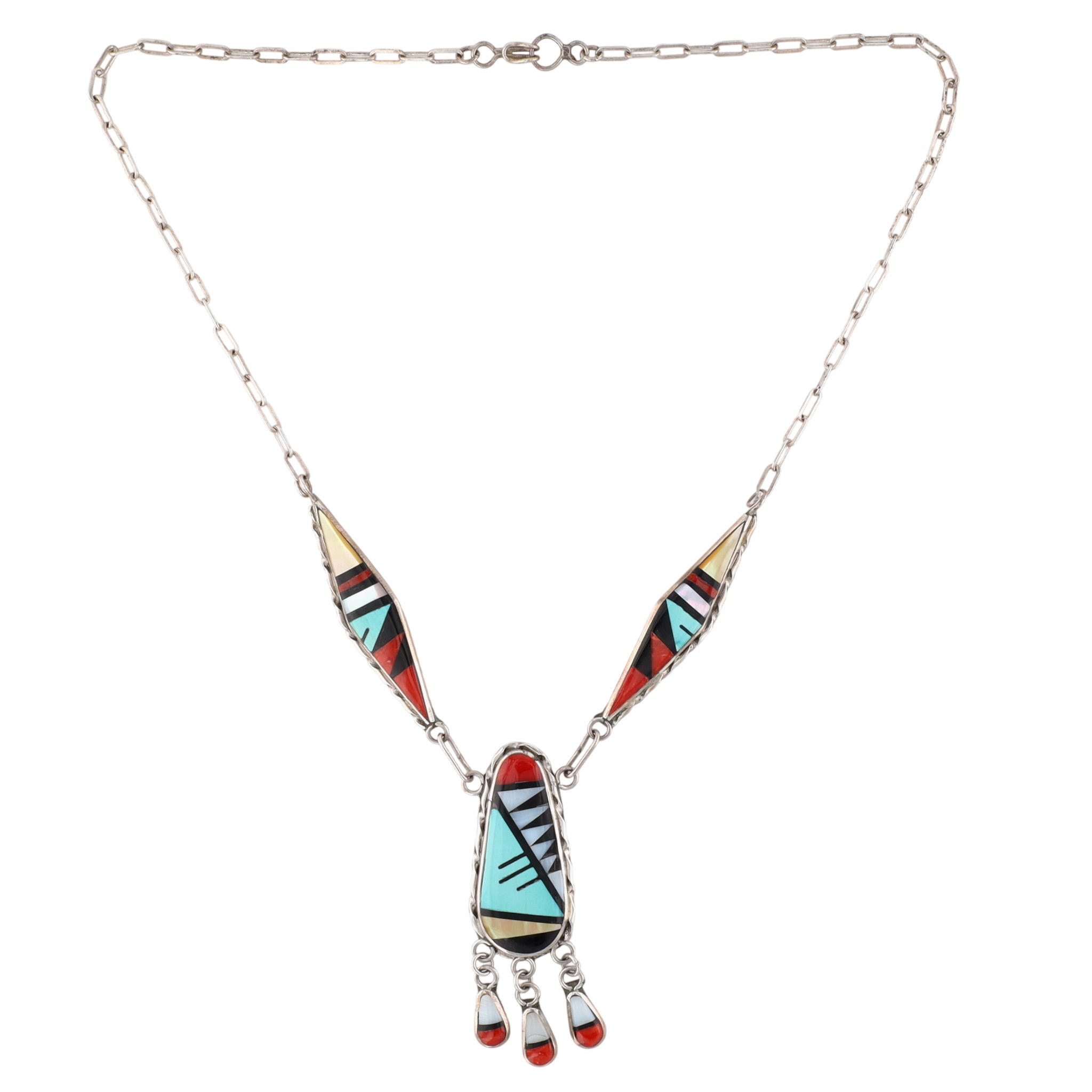 Randy Lucio Zuni Sterling Multi-Stone Inlay Necklace
