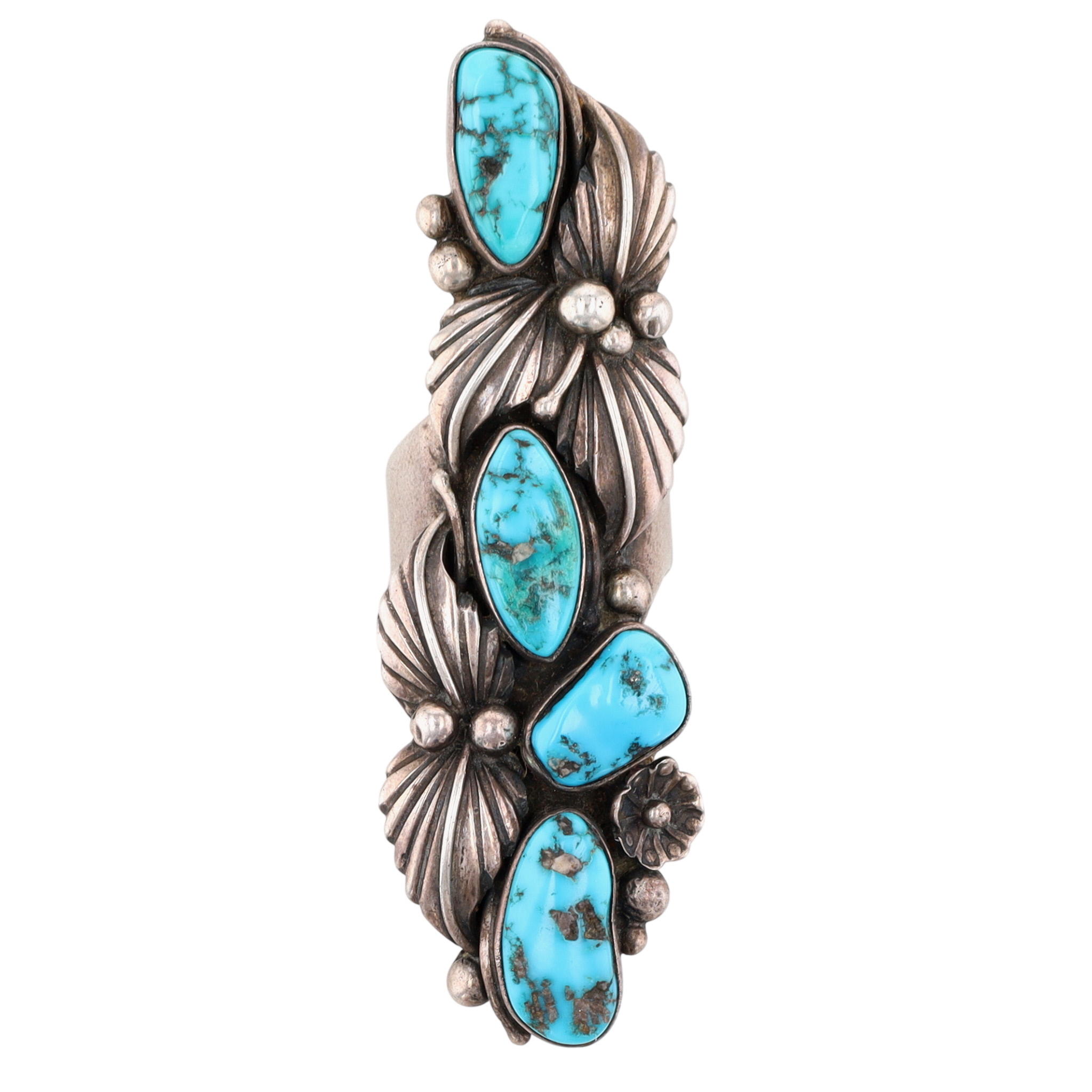 Vintage Signed Navajo Sterling Turquoise Finger Length Ring Sz 8