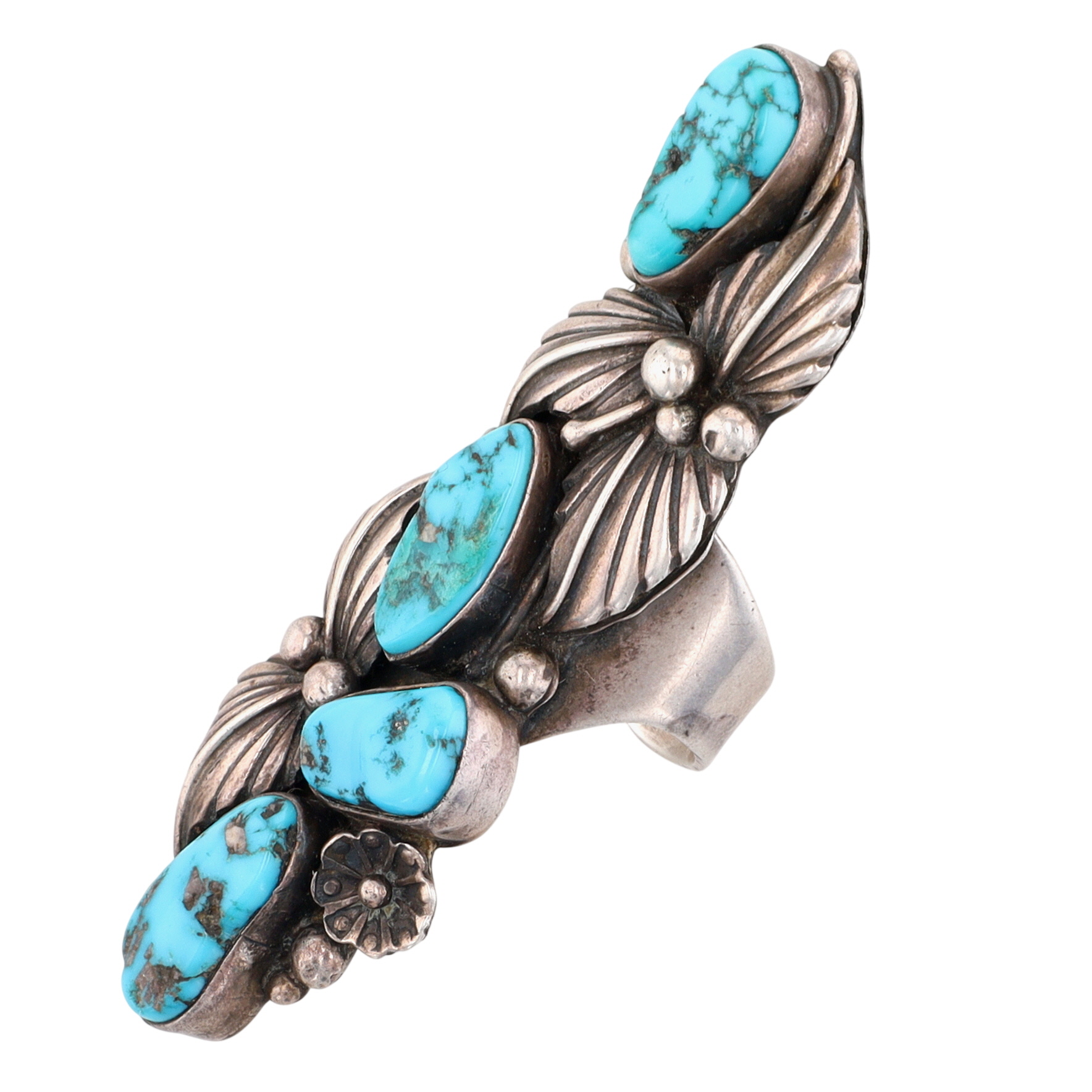 Vintage Signed Navajo Sterling Turquoise Finger Length Ring Sz 8