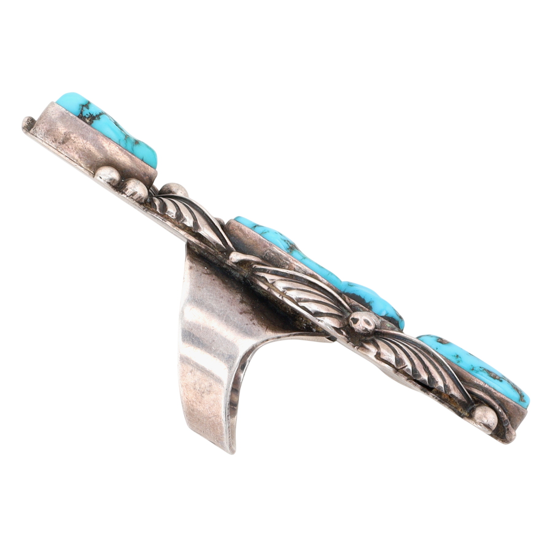 Vintage Signed Navajo Sterling Turquoise Finger Length Ring Sz 8