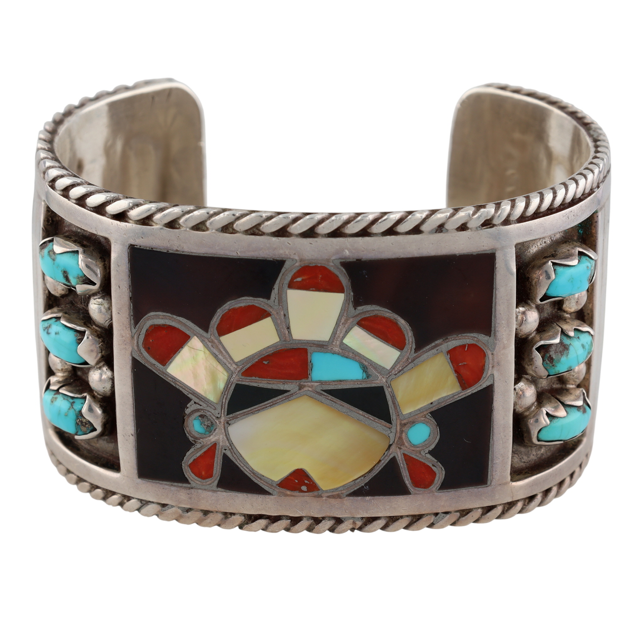 Vintage Filbert & Clara Gasper Zuni Sterling Multi-Stone Inlay Sunface Cuff Bracelet