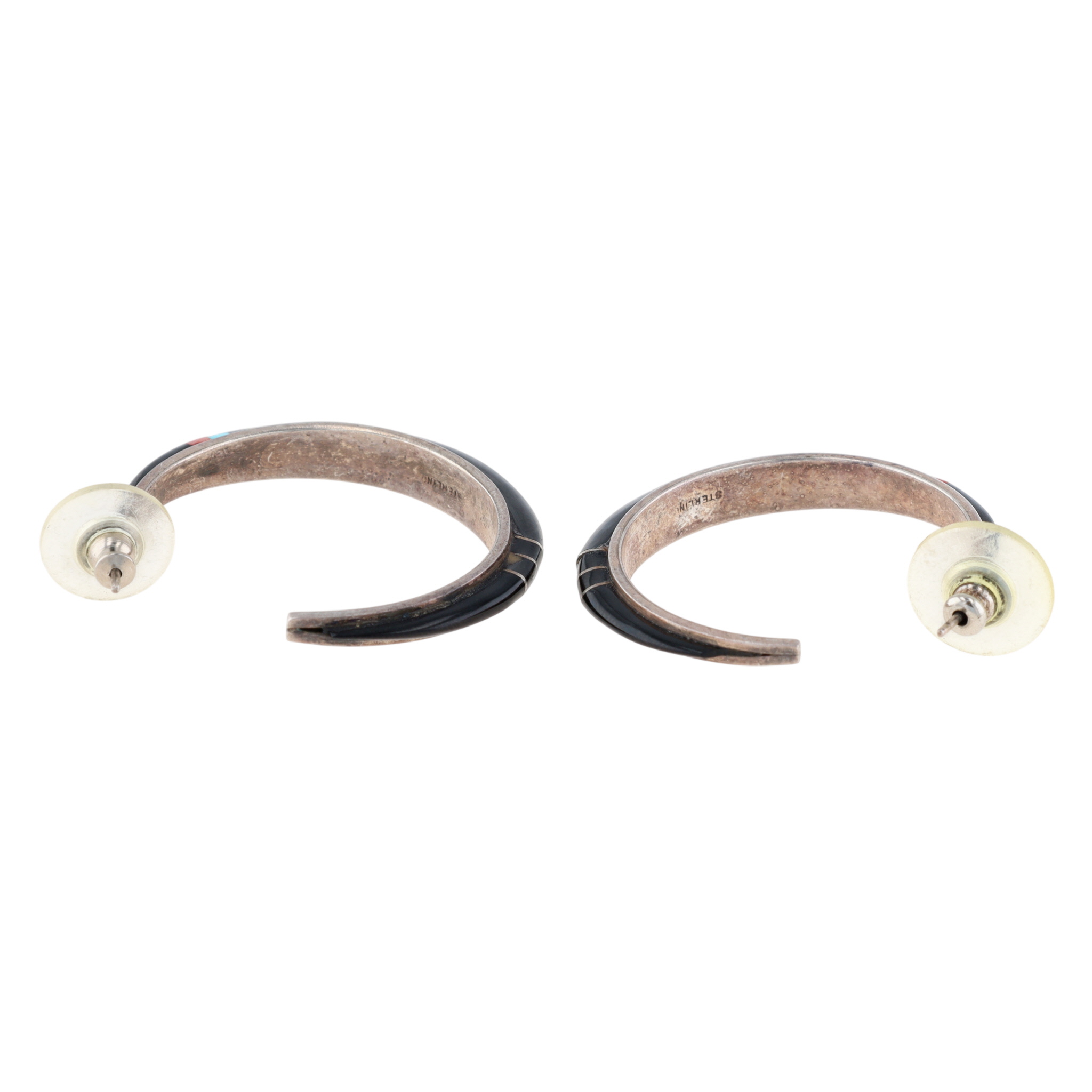 Vintage Zuni Sterling Multi-Stone Inlay Hoop Earrings