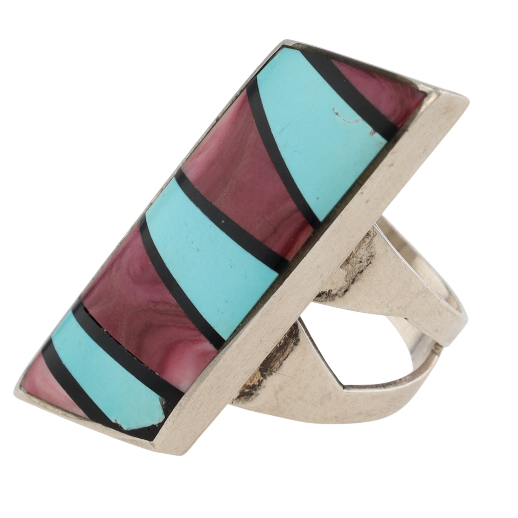 Frank Yazzie Navajo Sterling Multi-Stone Inlay Ring Sz 5.75