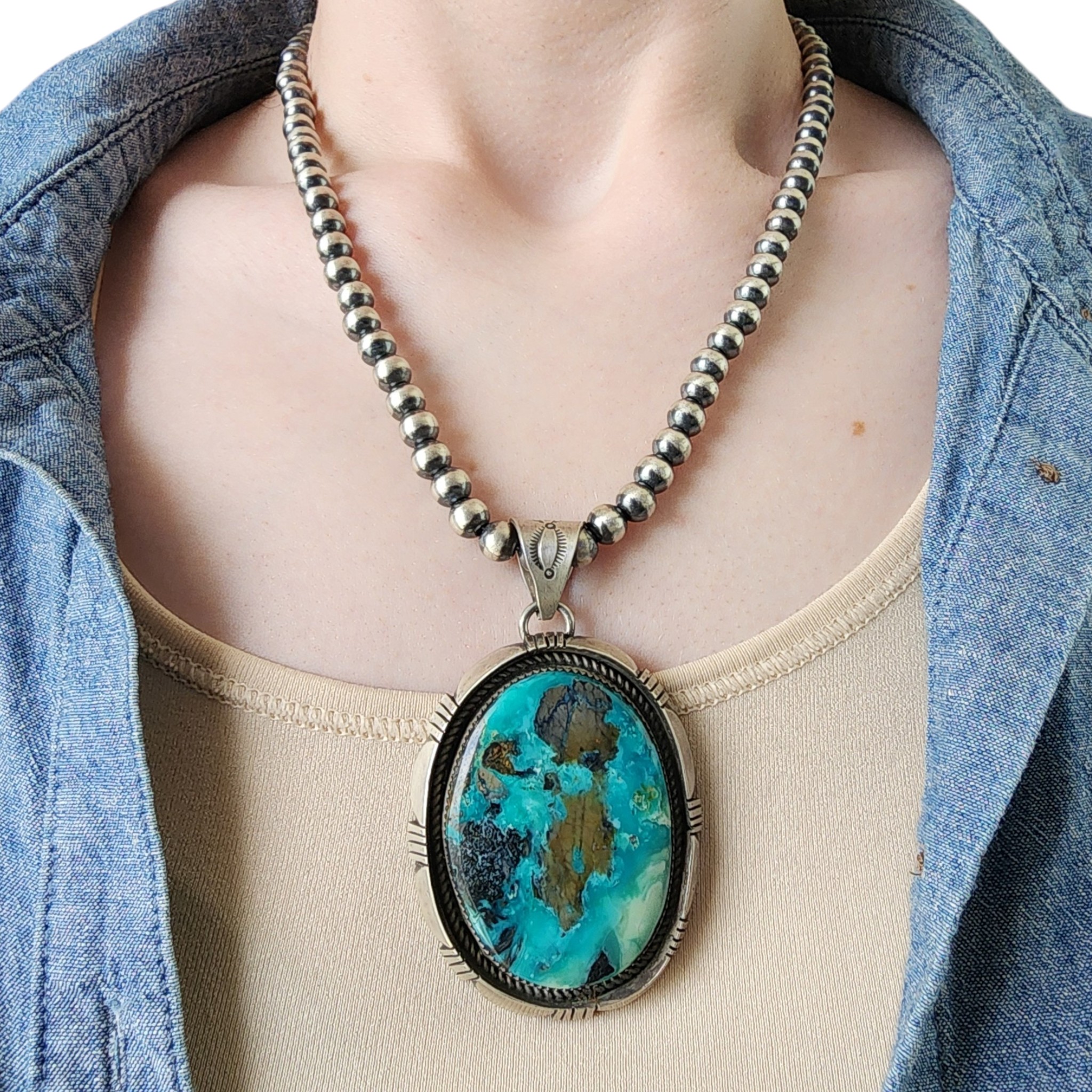 Victor Thompson Navajo Sterling Kingman Turquoise Pendant