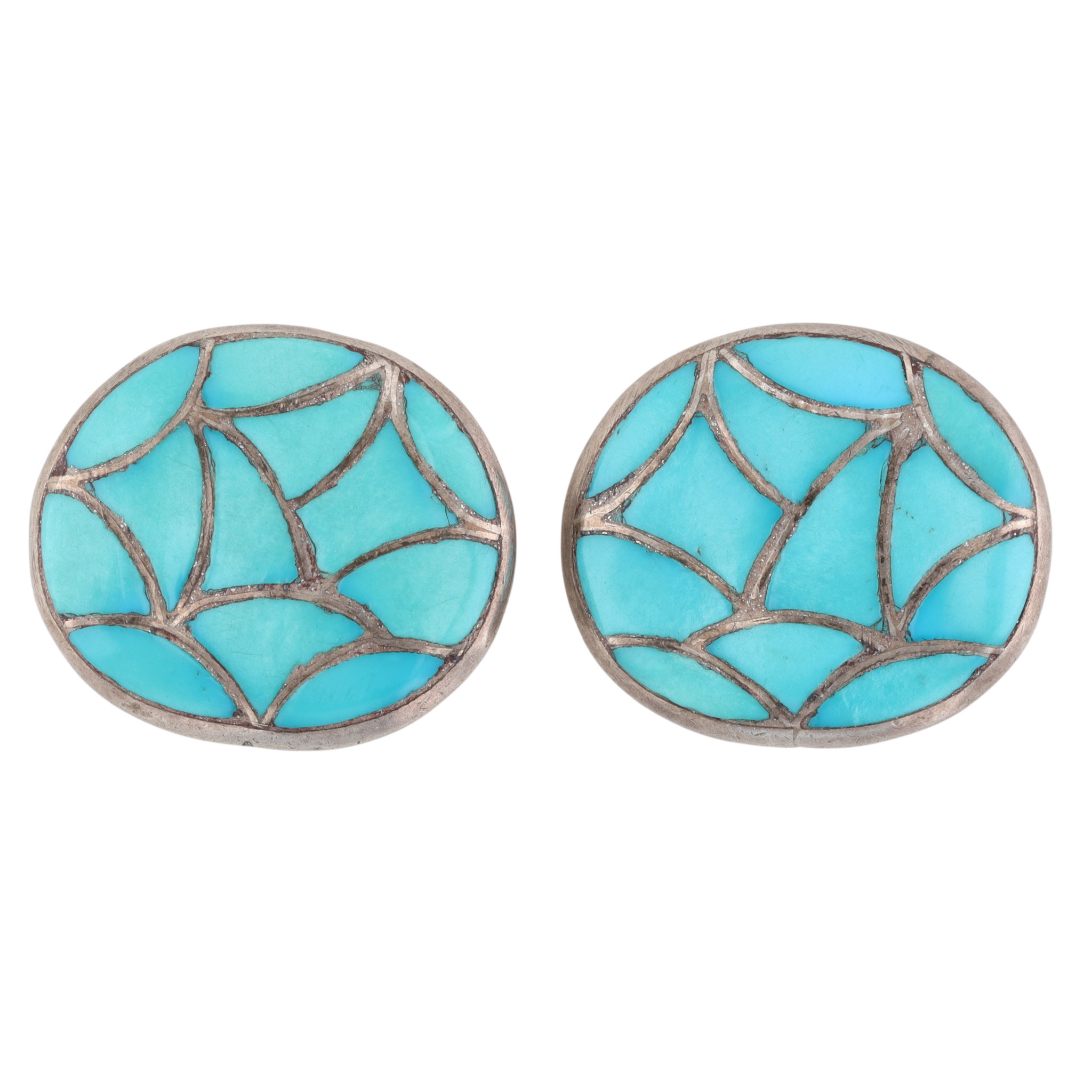 Sibert & Janita Kallestewa Zuni Sterling Turquoise Inlay Earrings