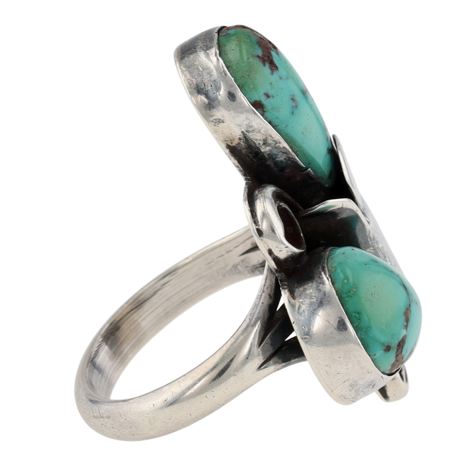 Vintage Signed Navajo Sterling Turquoise Squash Blossom Ring Sz 5