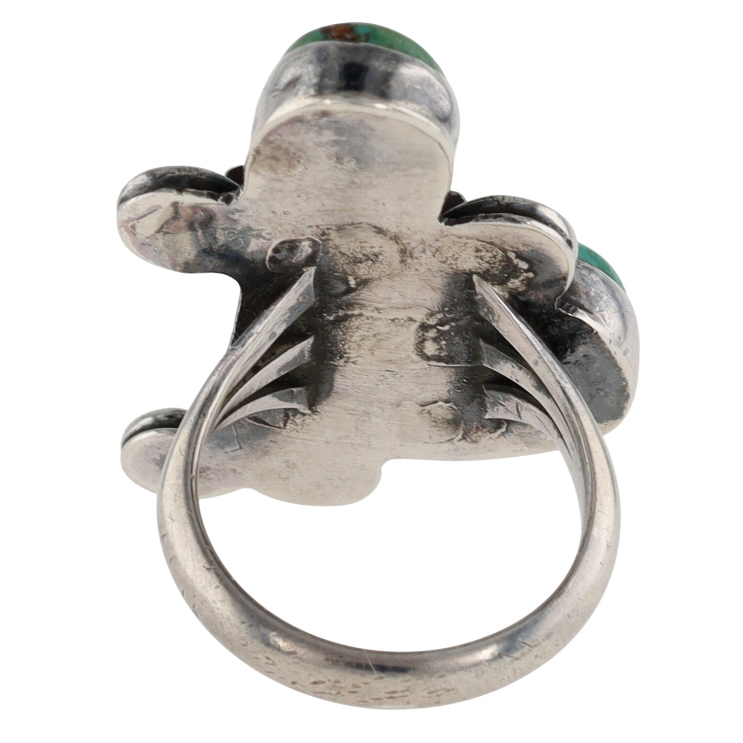 Vintage Signed Navajo Sterling Turquoise Squash Blossom Ring Sz 5