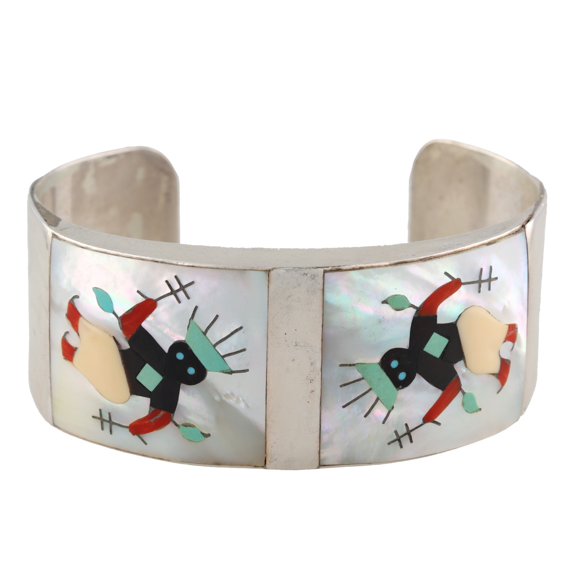 Tony Ohmsatte Zuni Sterling Multi-Stone Inlay Gaan Dancer Cuff Bracelet