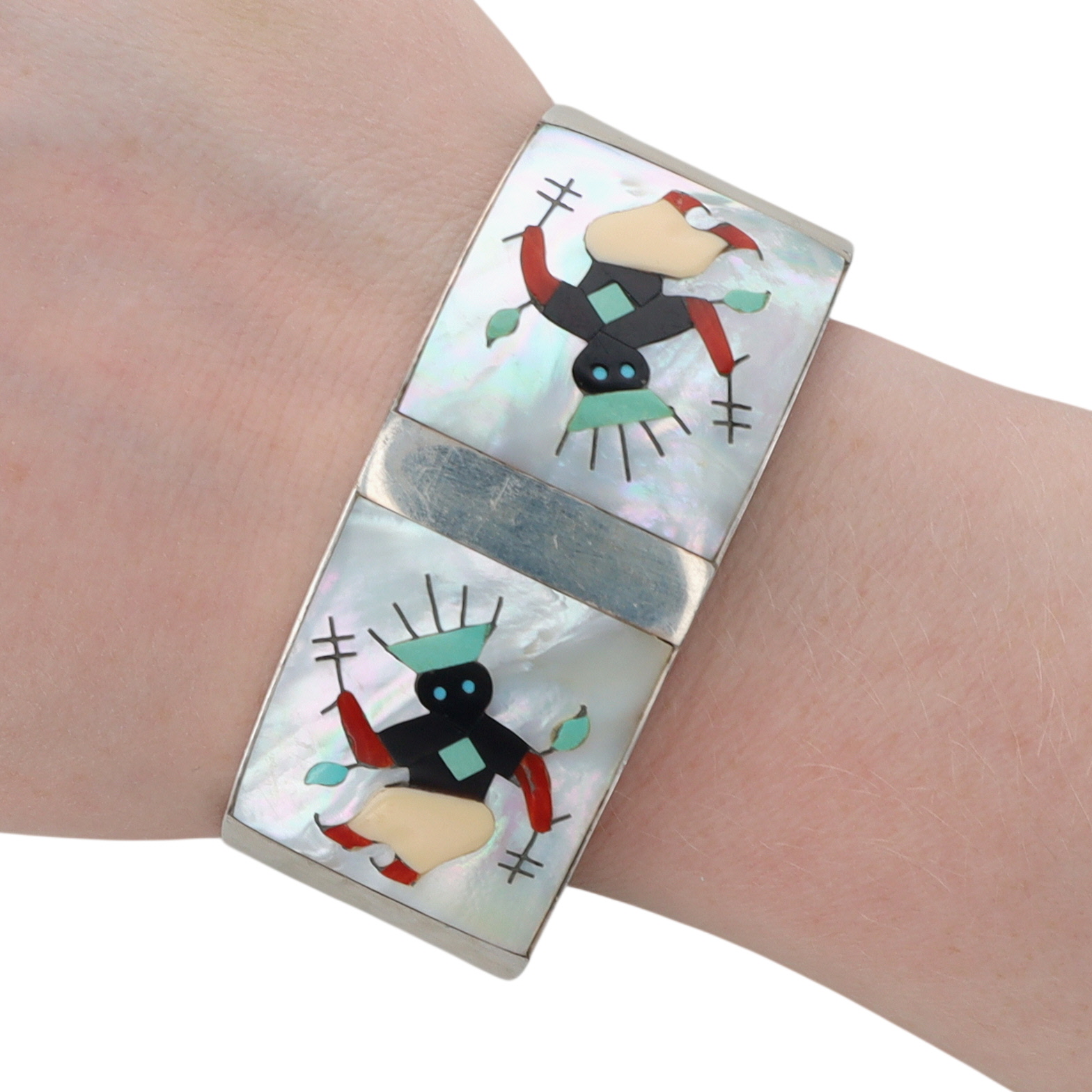 Tony Ohmsatte Zuni Sterling Multi-Stone Inlay Gaan Dancer Cuff Bracelet