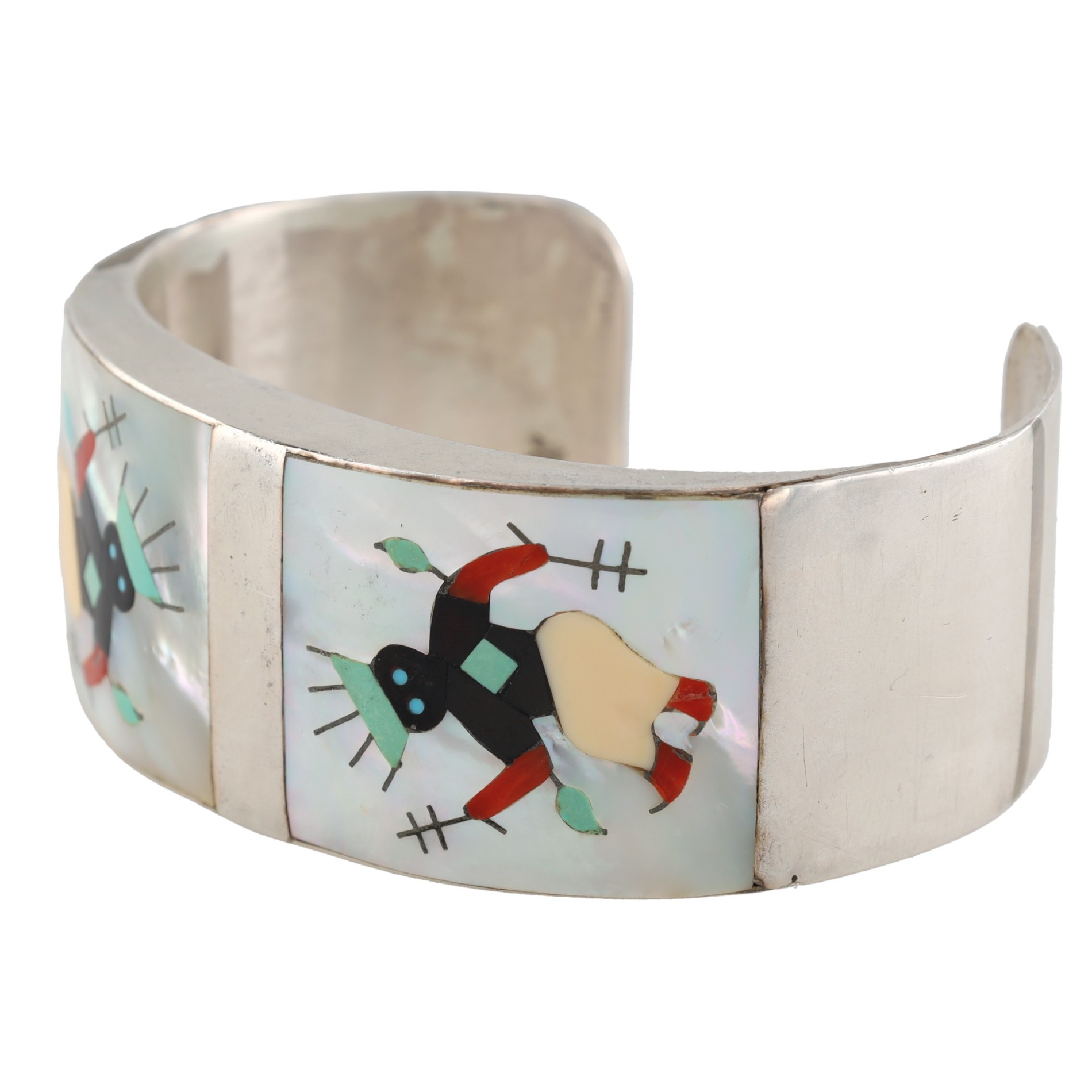 Tony Ohmsatte Zuni Sterling Multi-Stone Inlay Gaan Dancer Cuff Bracelet