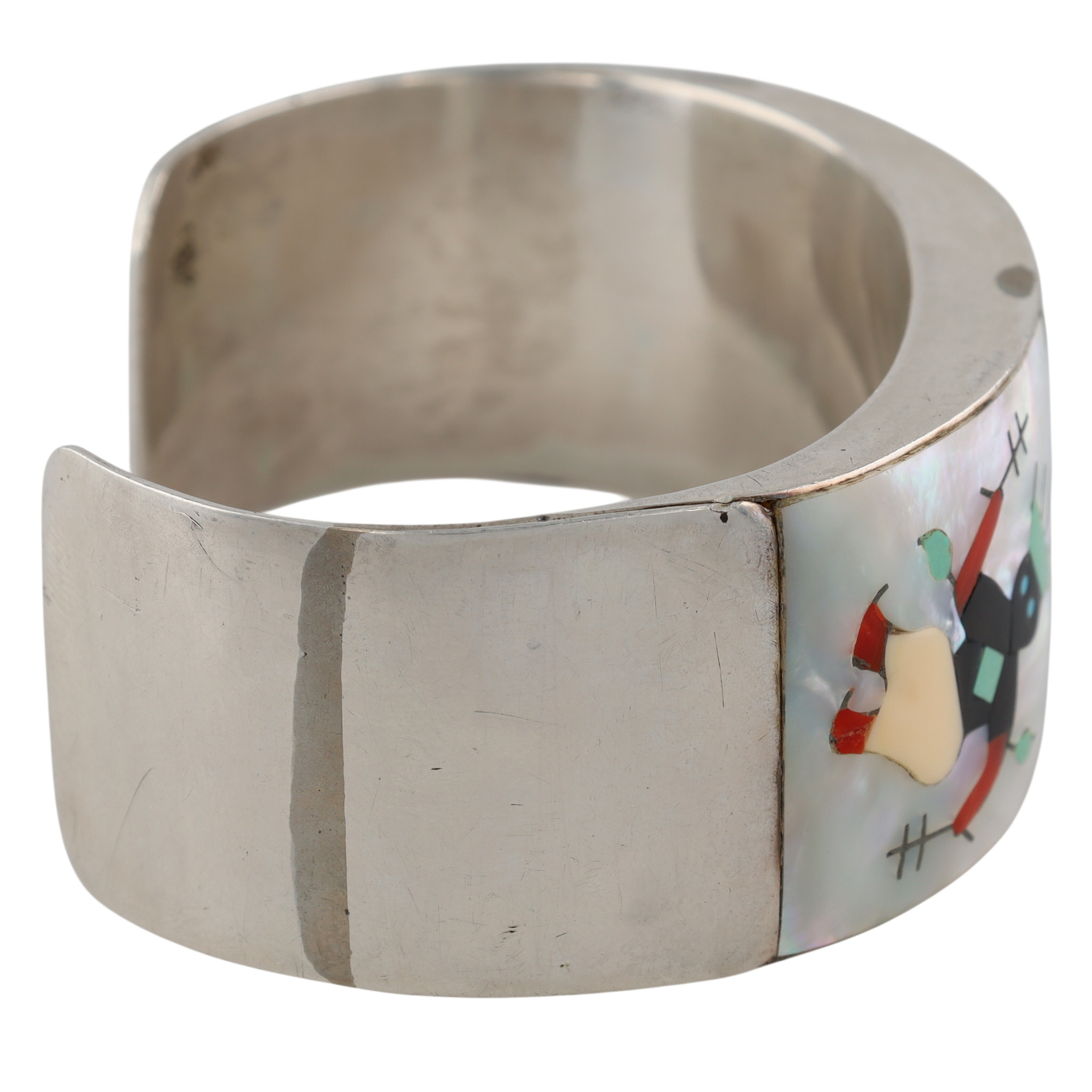 Tony Ohmsatte Zuni Sterling Multi-Stone Inlay Gaan Dancer Cuff Bracelet