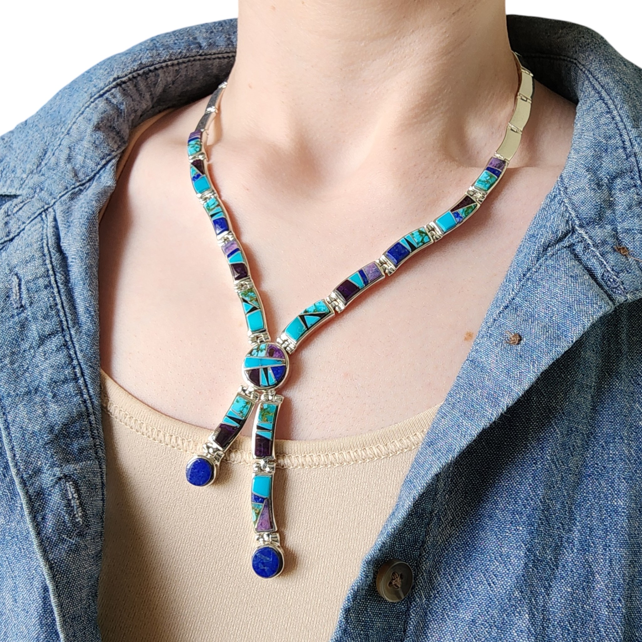 Evangeline David Navajo Sterling Multi-Stone Inlay Necklace