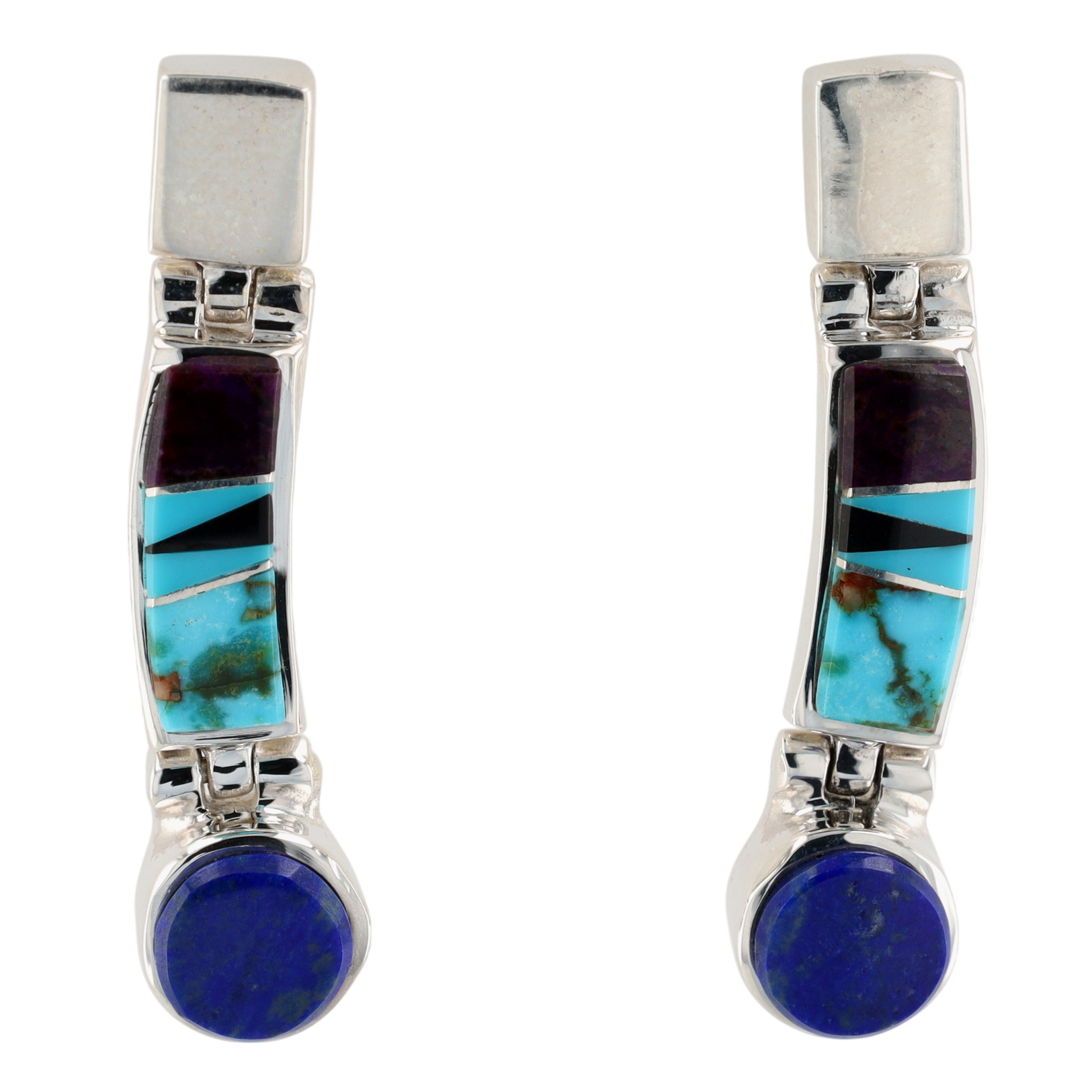 Evangeline David Navajo Sterling Multi-Stone Inlay Earrings