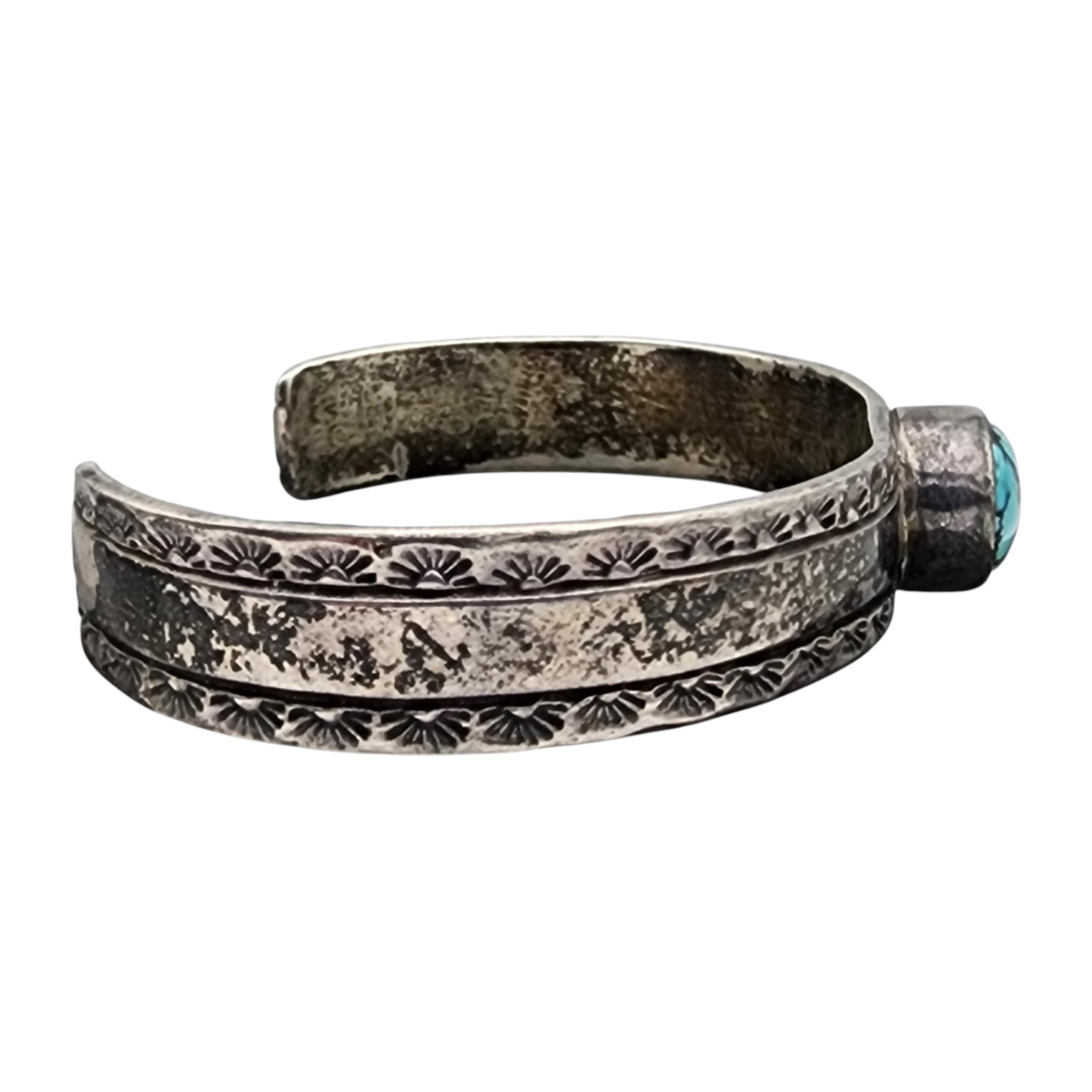 Signed Navajo Sterling Turquoise Stamped Cuff Bracelet