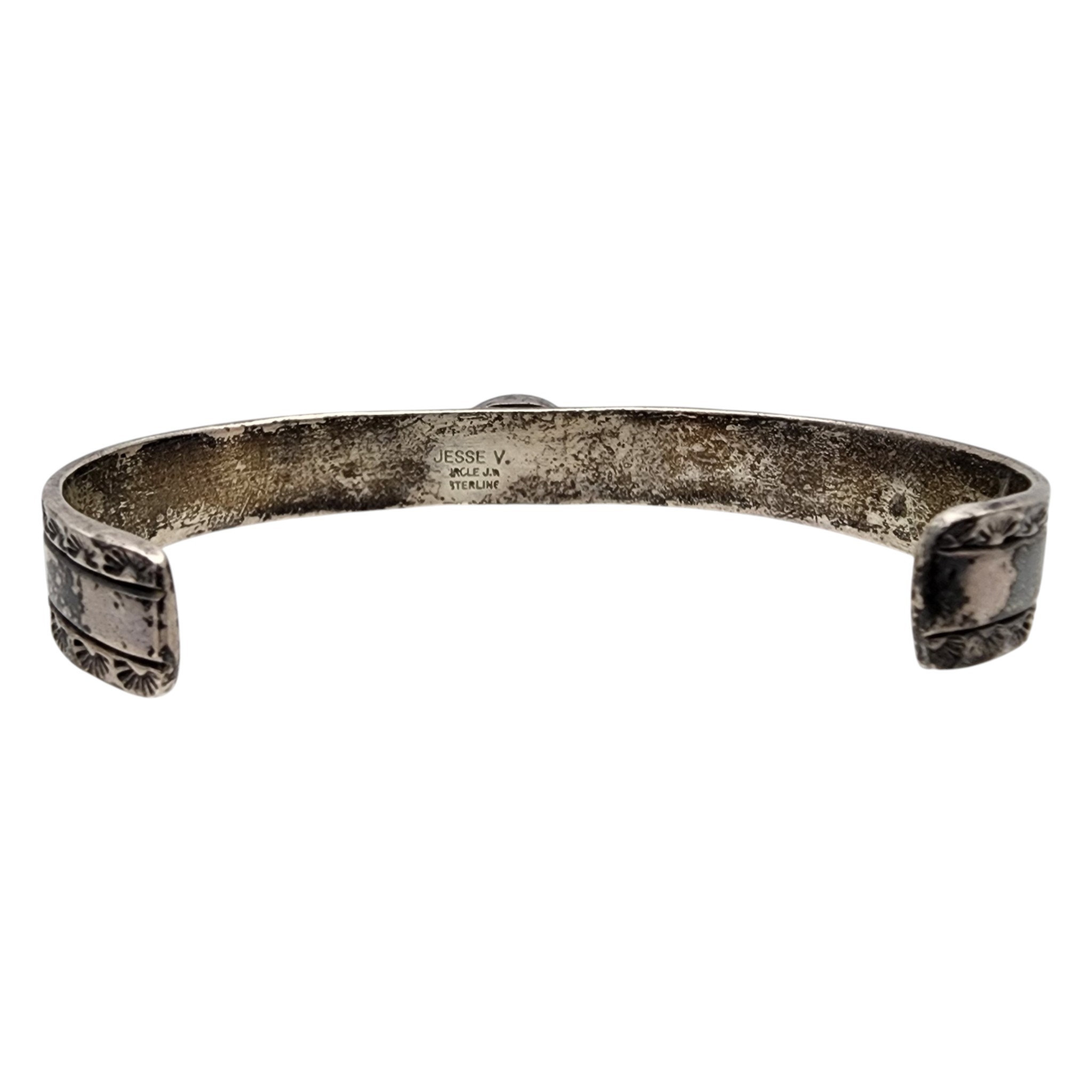 Signed Navajo Sterling Turquoise Stamped Cuff Bracelet