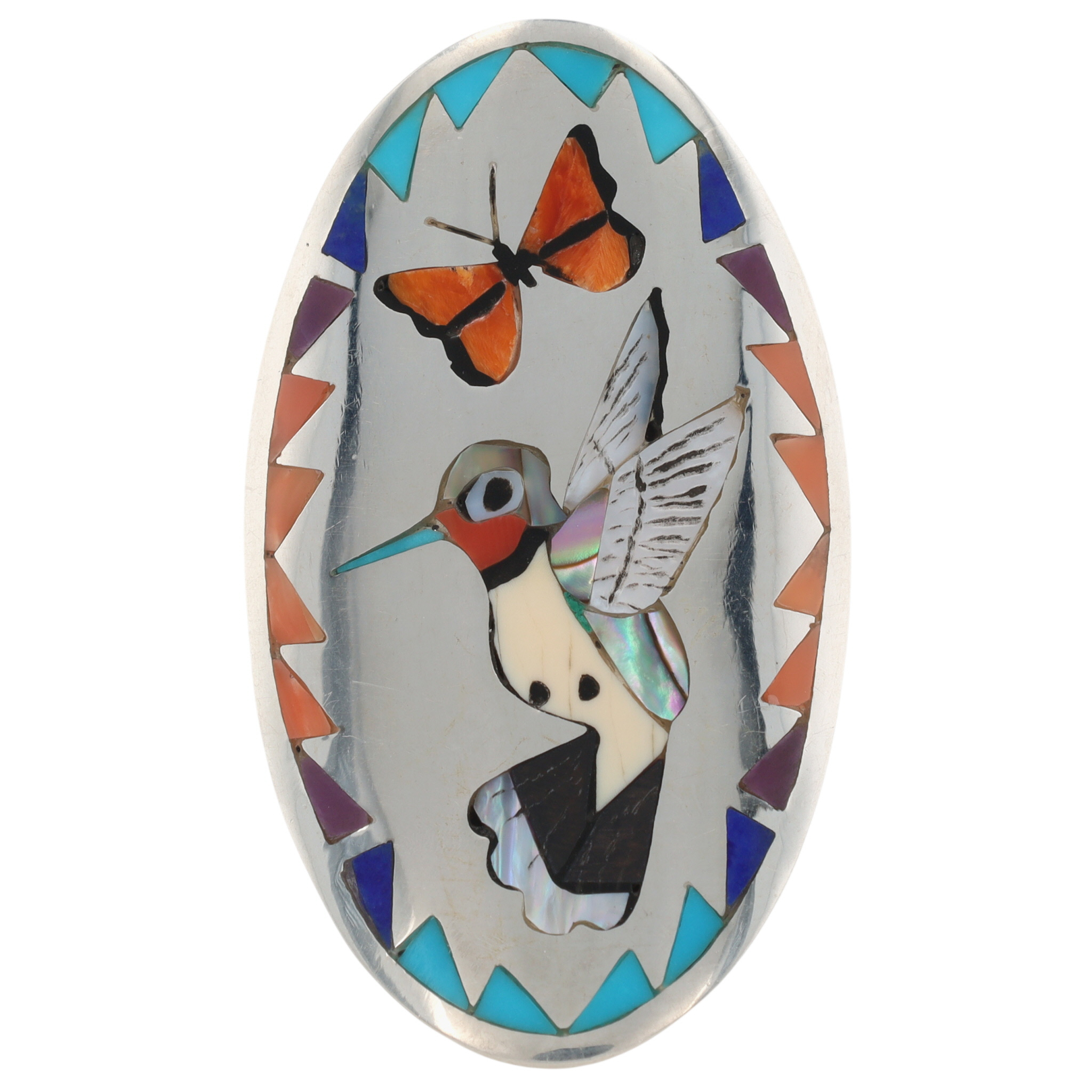Quintin Quam Zuni Sterling Multi-Stone Inlay Hummingbird Ring Sz 8.5