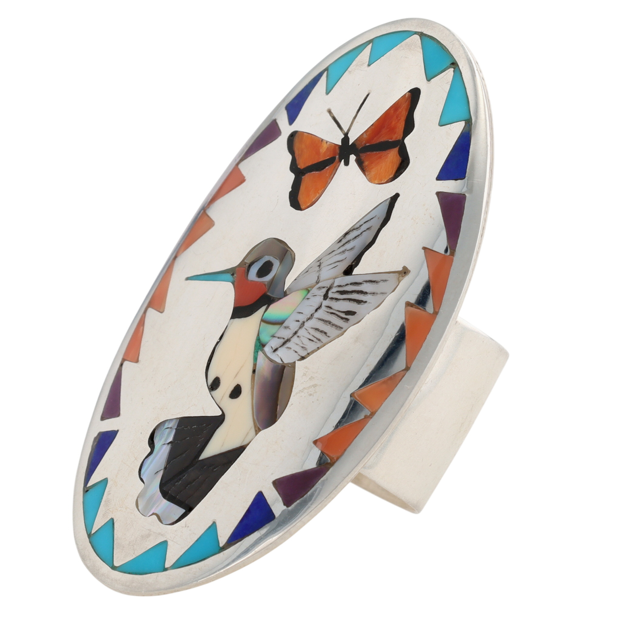 Quintin Quam Zuni Sterling Multi-Stone Inlay Hummingbird Ring Sz 8.5