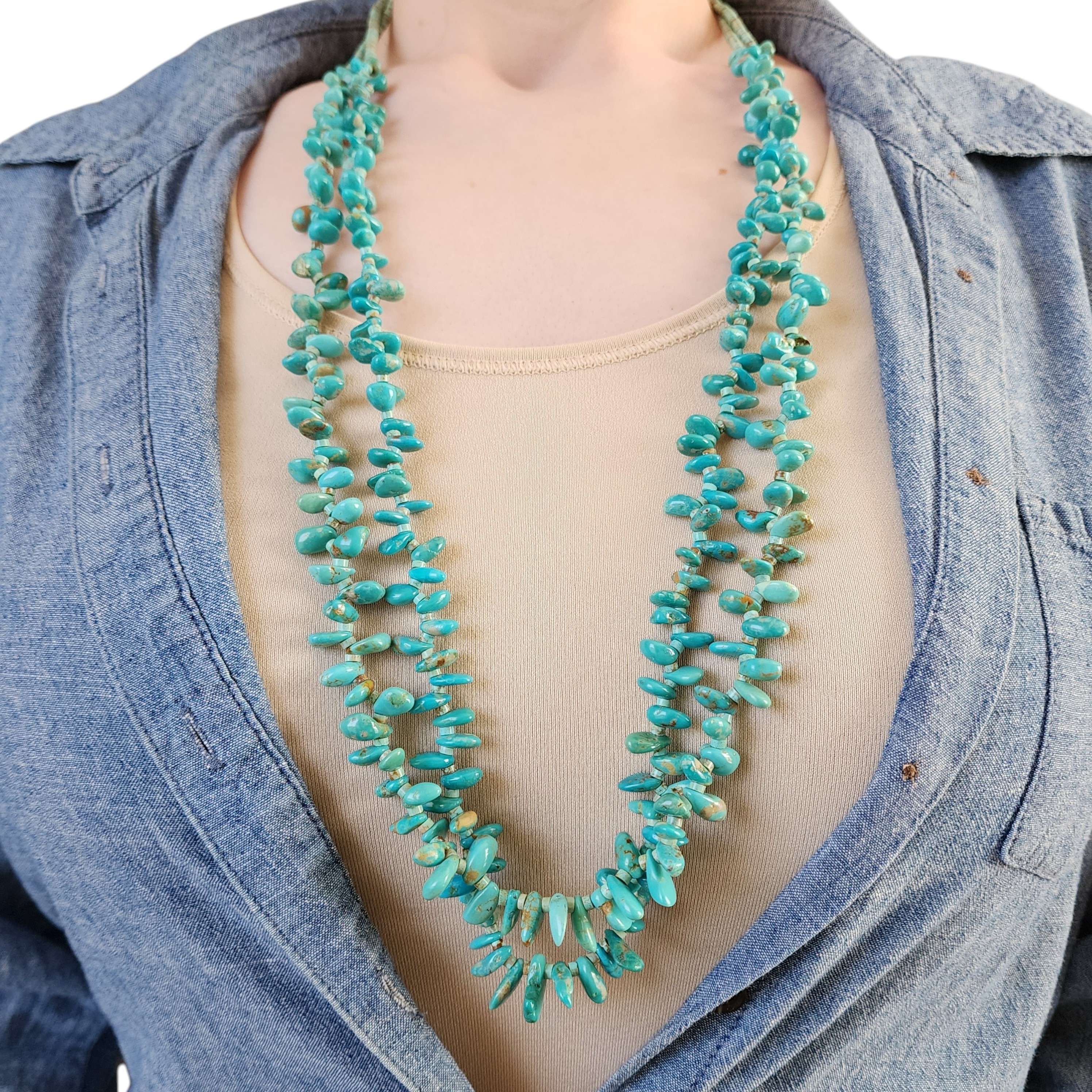 Vintage Santo Domingo Sterling Turquoise Nugget Necklace