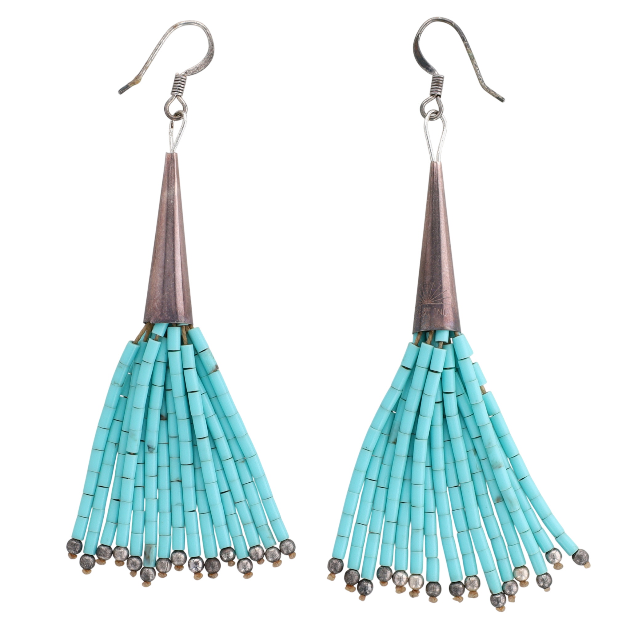 Frank Ortiz Santo Domingo Sterling Turquoise Strand Earrings