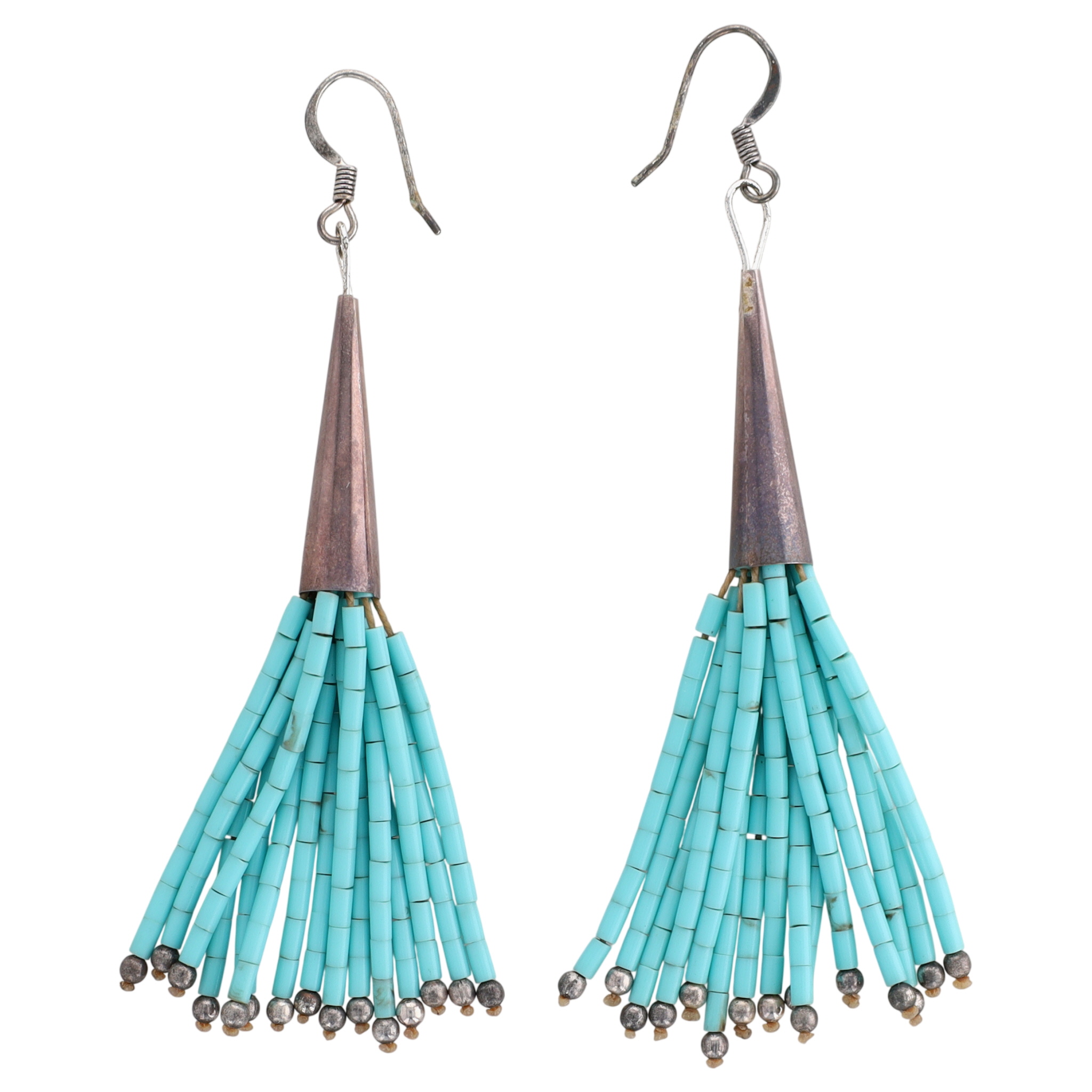 Frank Ortiz Santo Domingo Sterling Turquoise Strand Earrings