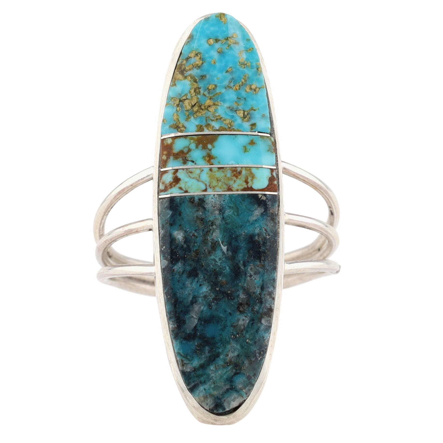 Harold Smith Navajo Sterling Turquoise Inlay Ring Sz 8.5