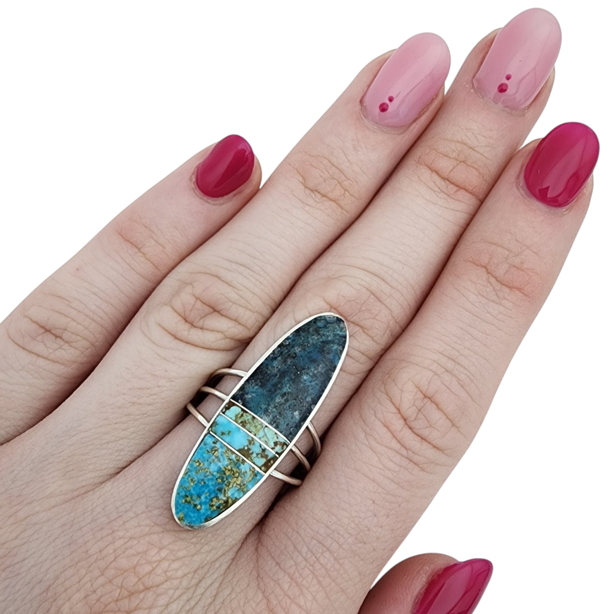 Harold Smith Navajo Sterling Turquoise Inlay Ring Sz 8.5