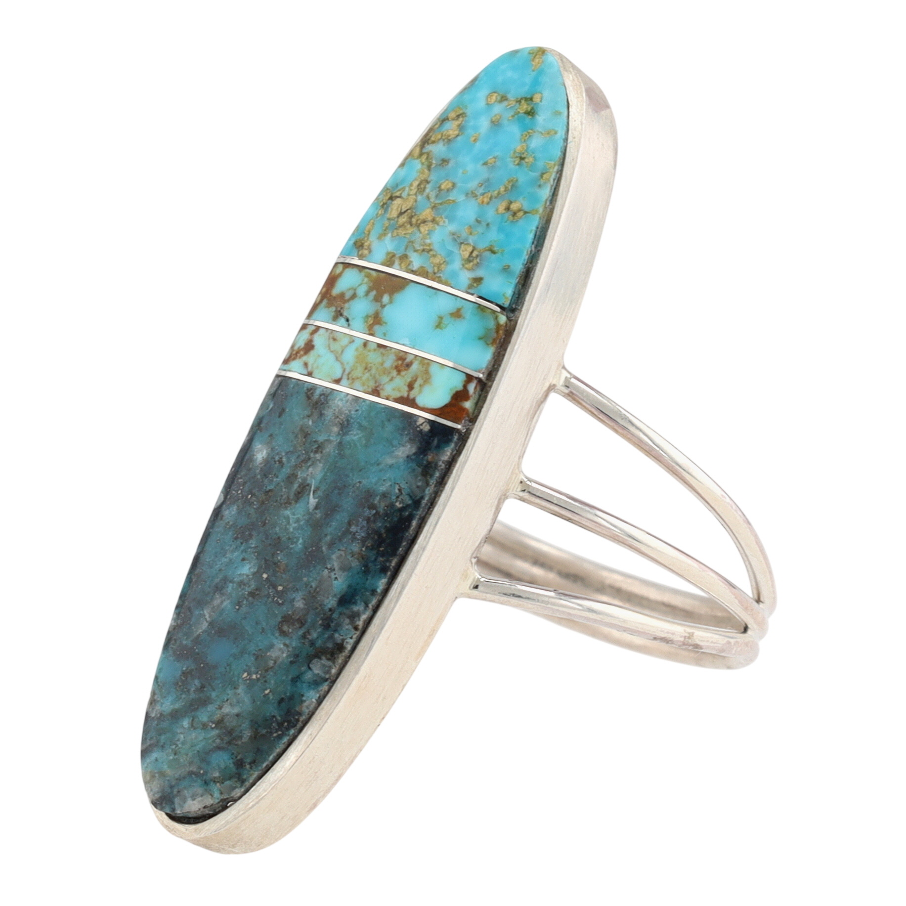 Harold Smith Navajo Sterling Turquoise Inlay Ring Sz 8.5