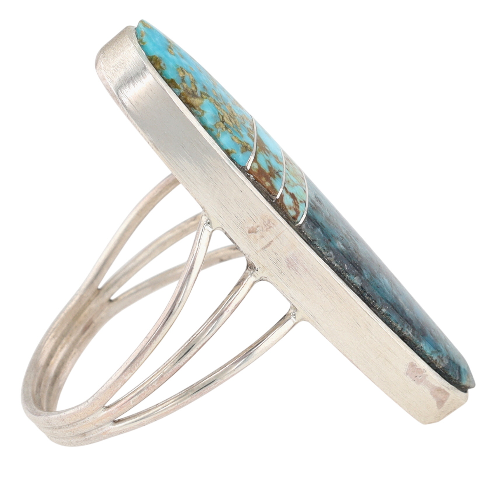 Harold Smith Navajo Sterling Turquoise Inlay Ring Sz 8.5