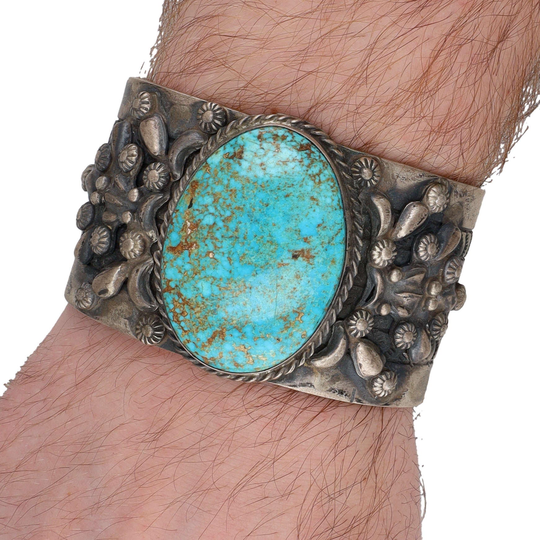 Rick Enriquez Navajo Sterling Kingman Turquoise Wide Cuff Bracelet