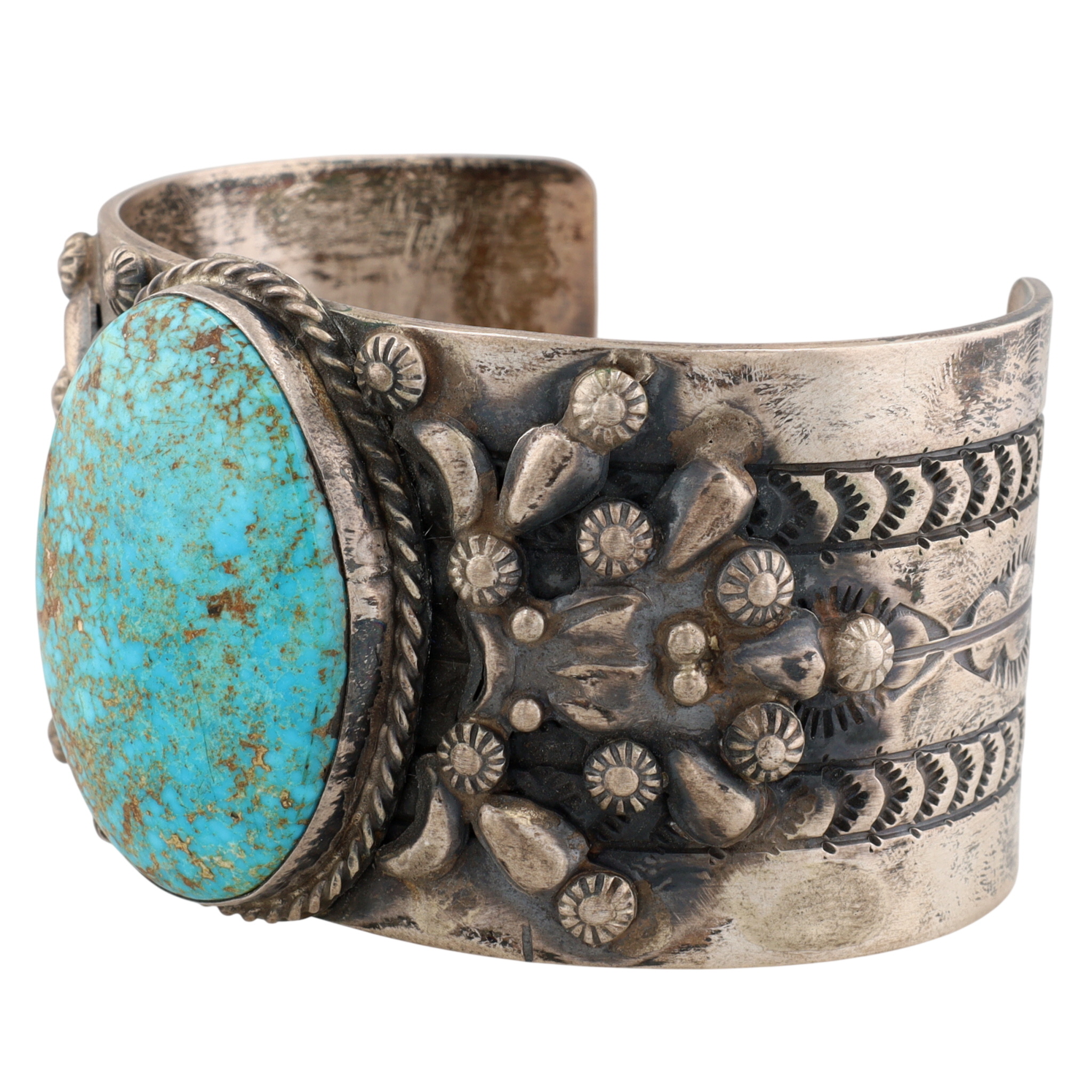 Rick Enriquez Navajo Sterling Kingman Turquoise Wide Cuff Bracelet