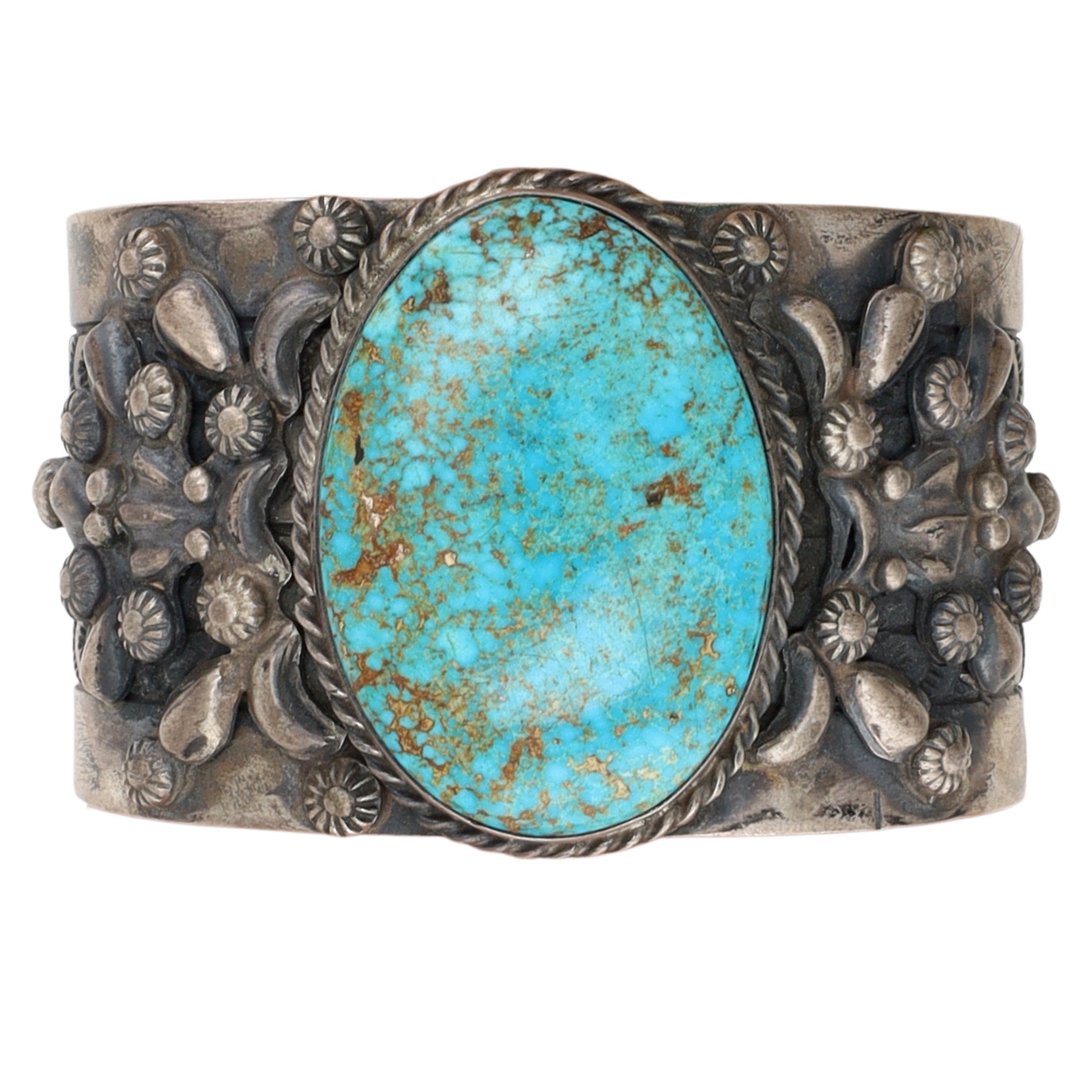 Rick Enriquez Navajo Sterling Kingman Turquoise Wide Cuff Bracelet