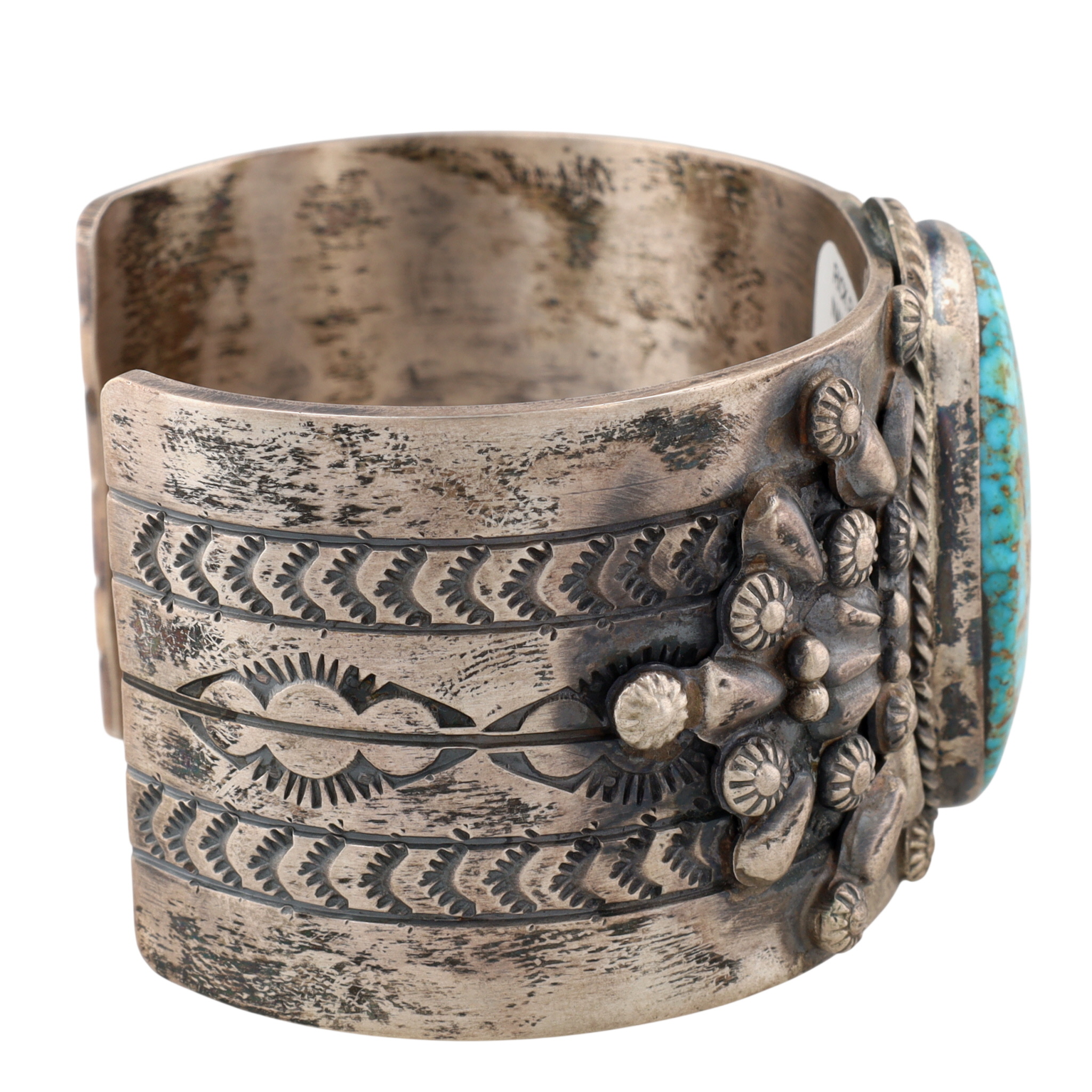 Rick Enriquez Navajo Sterling Kingman Turquoise Wide Cuff Bracelet