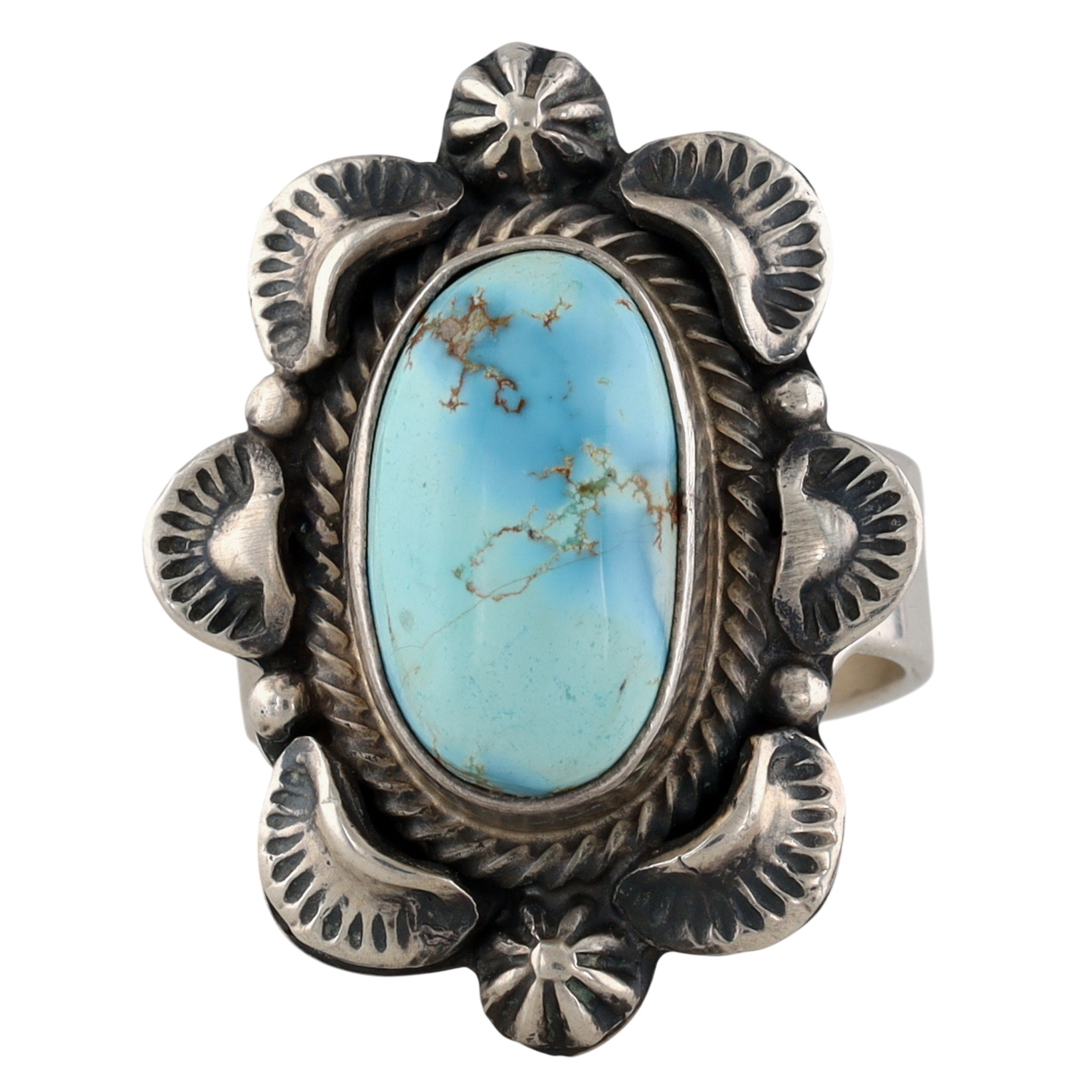 Randy Boyd Navajo Sterling Golden Hills Turquoise Stamped Ring Sz 9