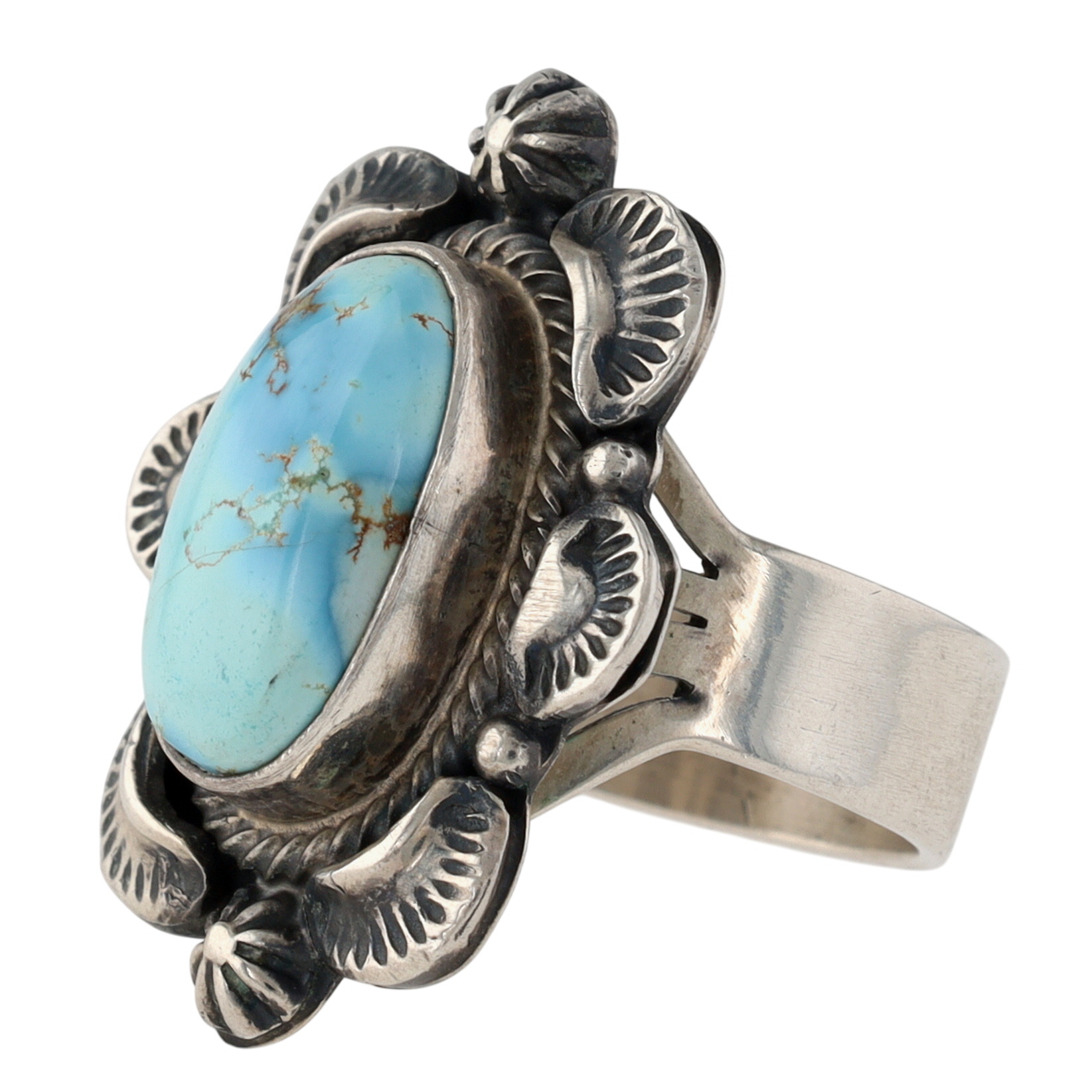 Randy Boyd Navajo Sterling Golden Hills Turquoise Stamped Ring Sz 9