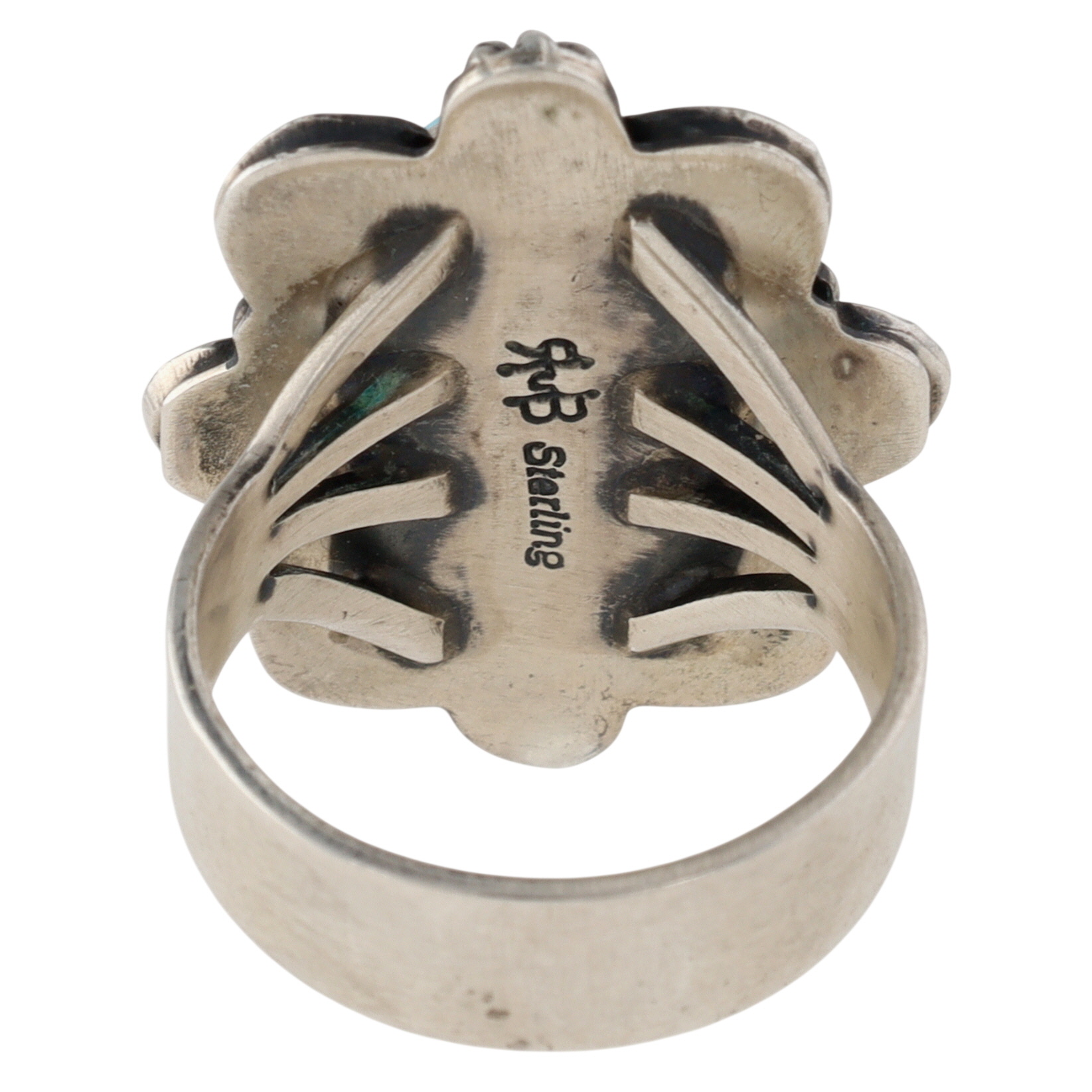 Randy Boyd Navajo Sterling Golden Hills Turquoise Stamped Ring Sz 9
