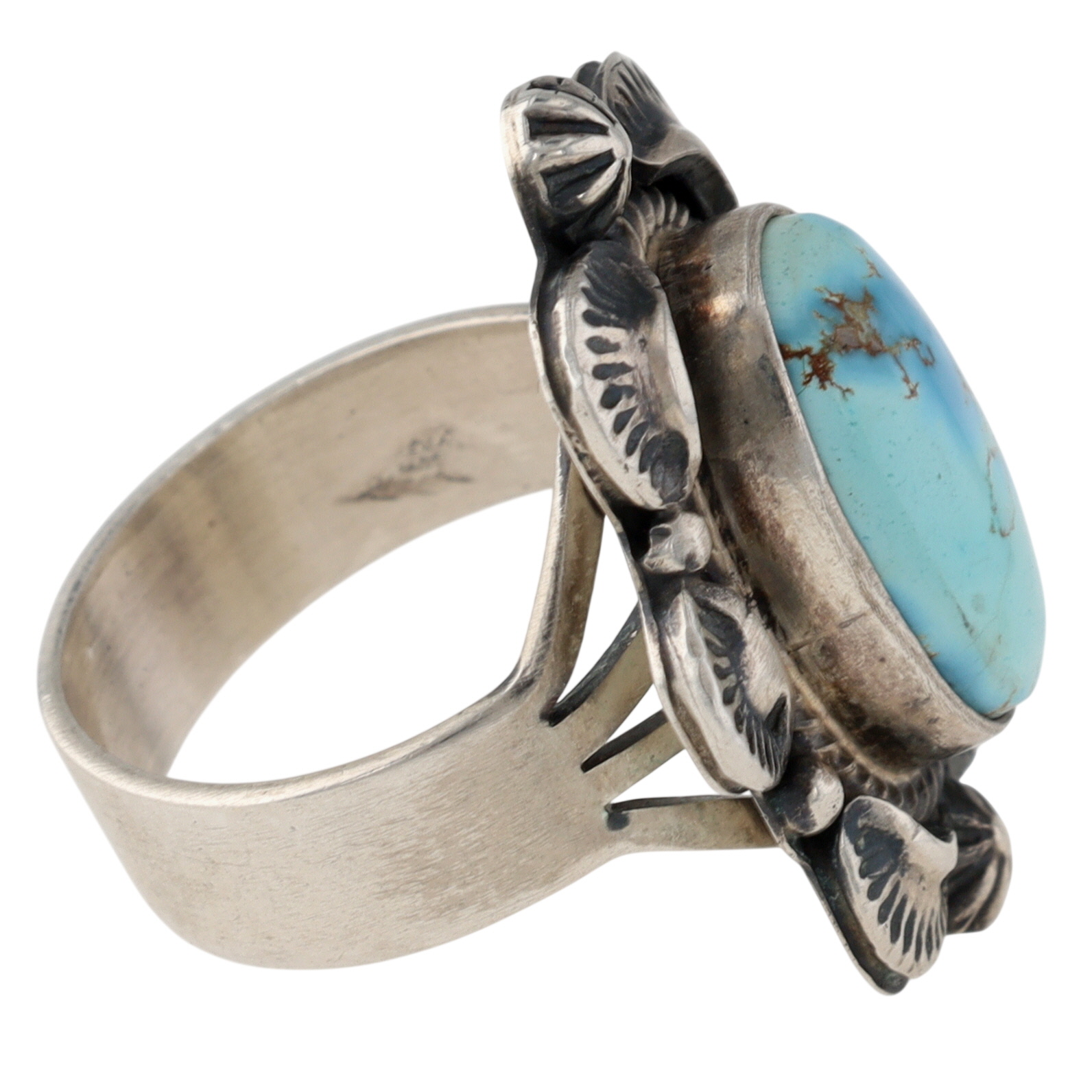 Randy Boyd Navajo Sterling Golden Hills Turquoise Stamped Ring Sz 9