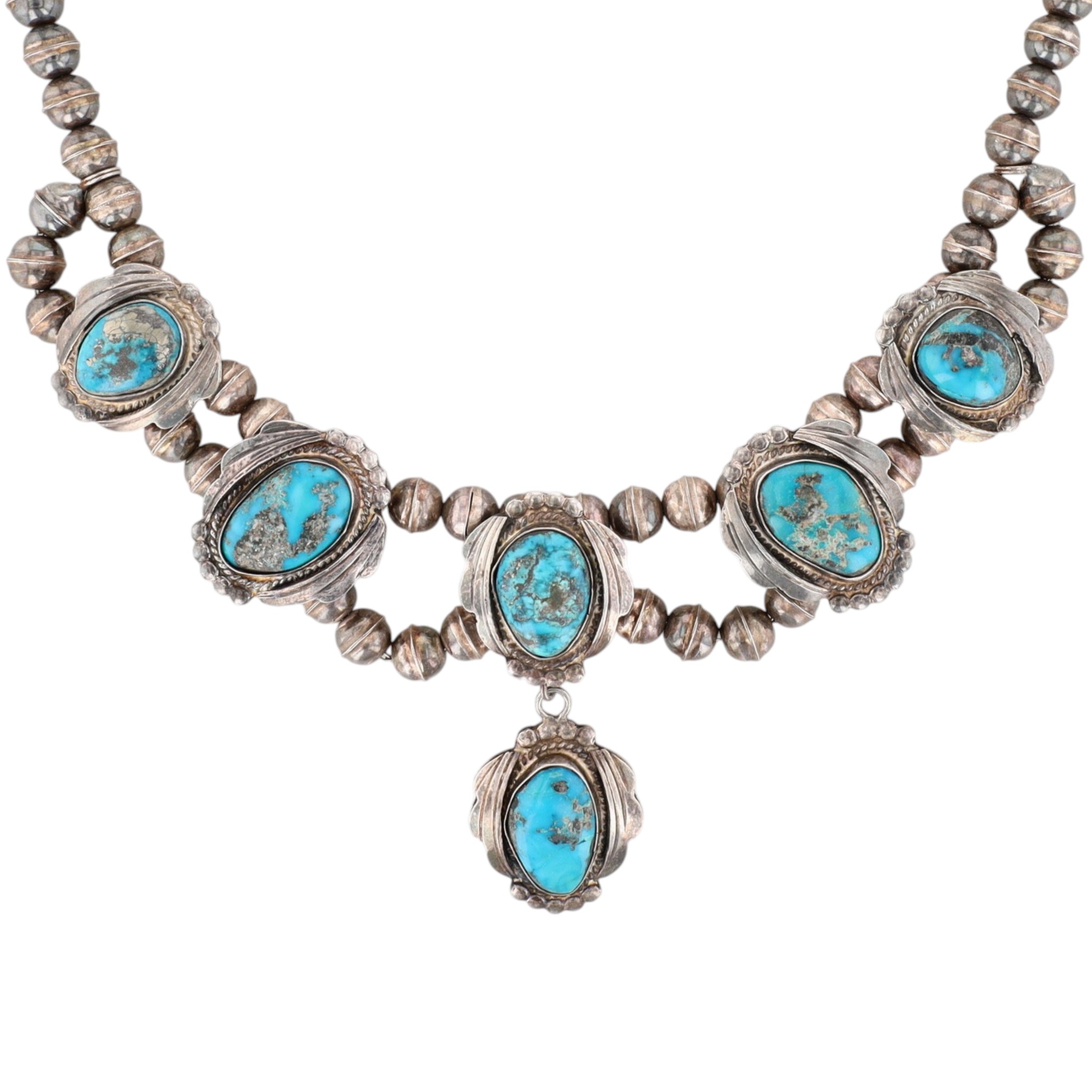 Vintage Navajo Sterling Turquoise Station Necklace