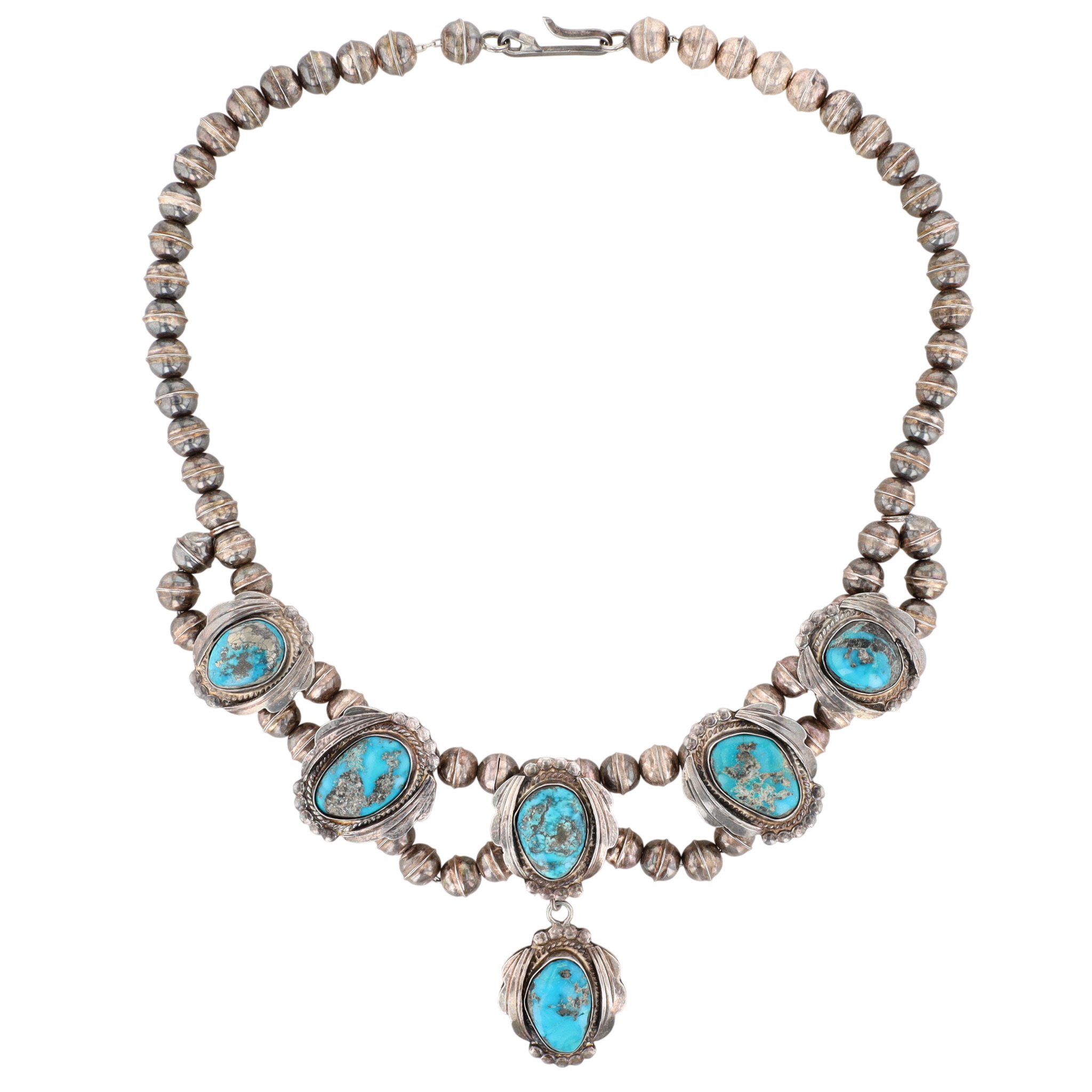 Vintage Navajo Sterling Turquoise Station Necklace