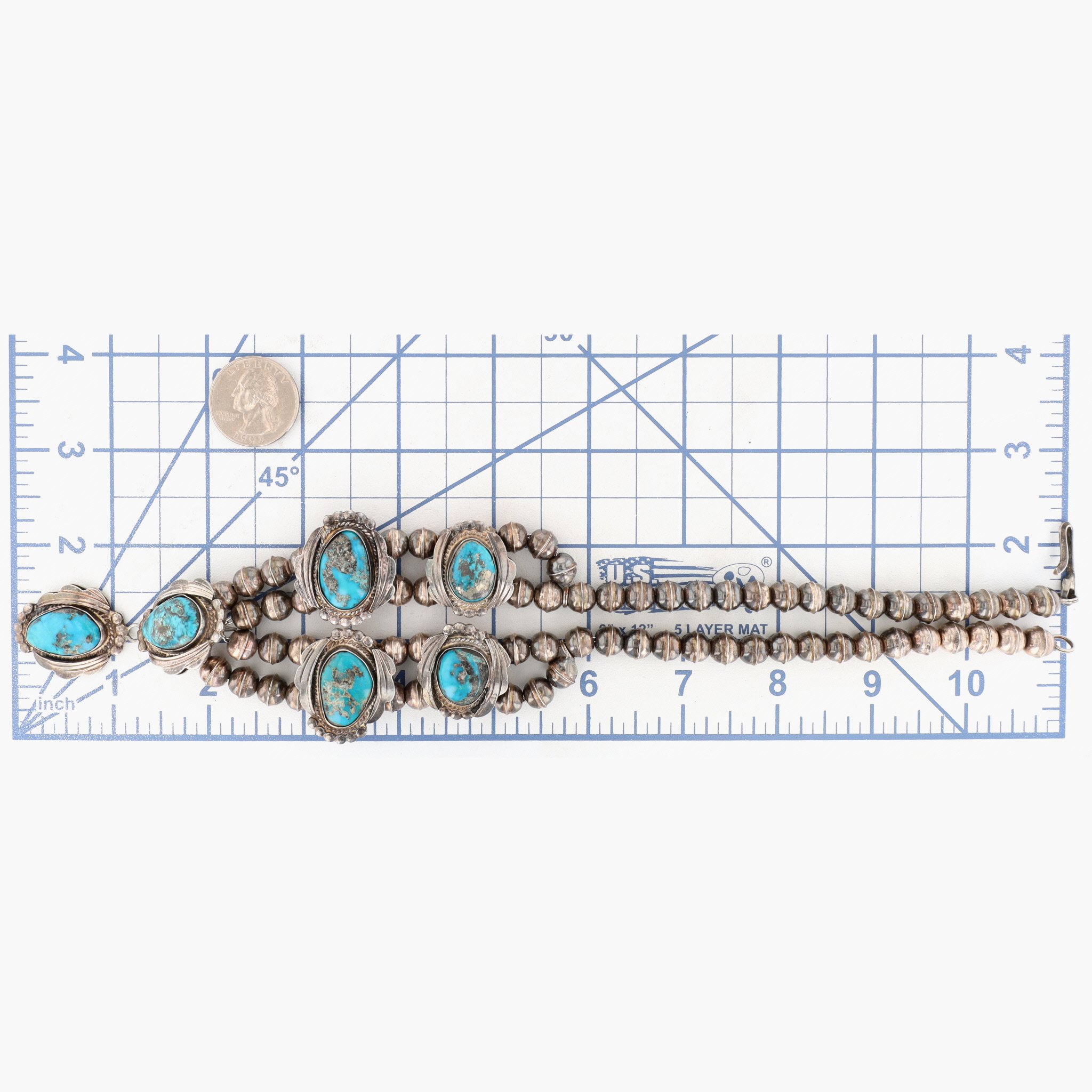 Vintage Navajo Sterling Turquoise Station Necklace